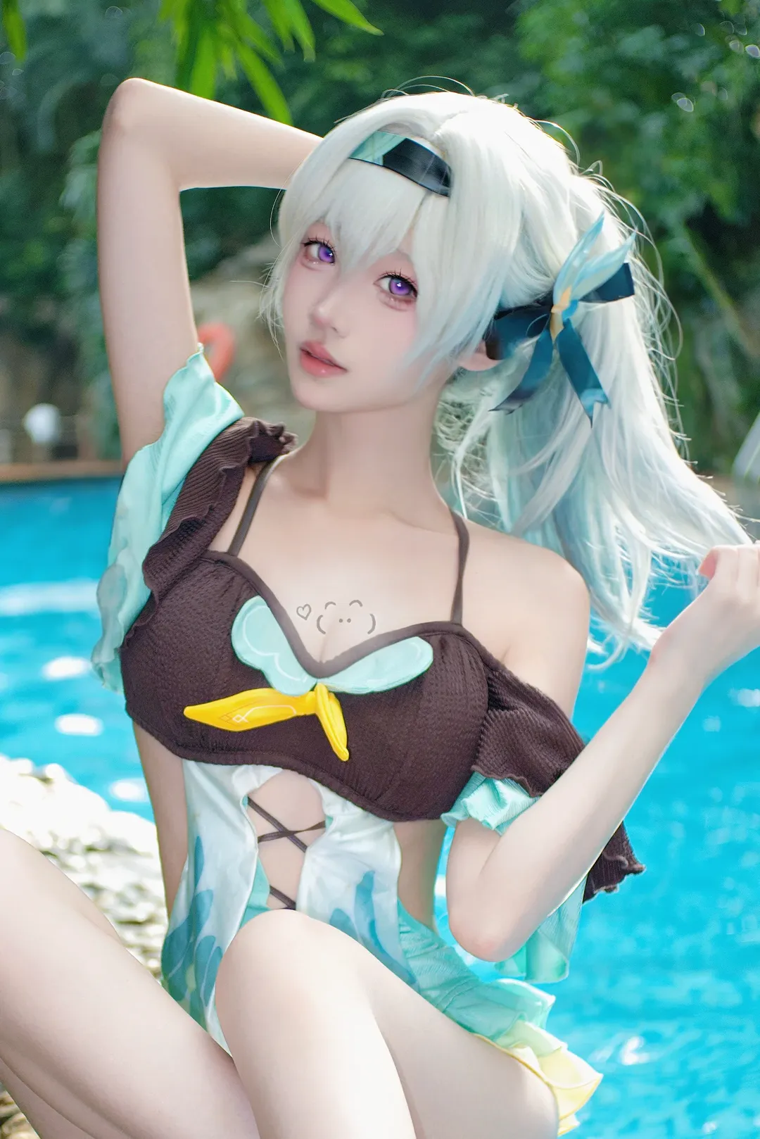 Honkai: Star Rail, Firefly cosplay, Cosplay photography, Summer waterside, Fan-made swimsuit