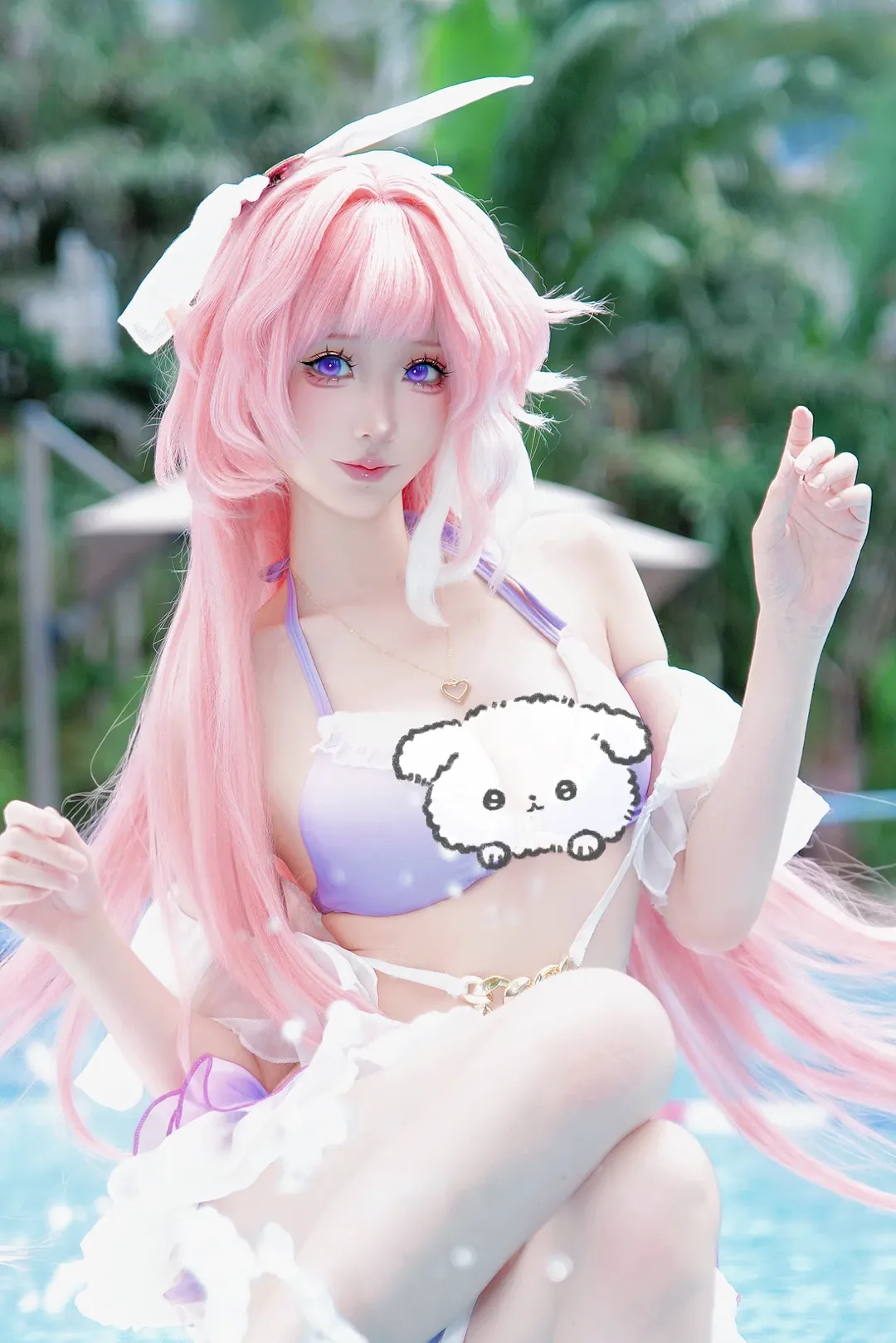 爱莉希雅cos, 崩坏3, 粉色长发, 二次元cosplay, 泳装外景