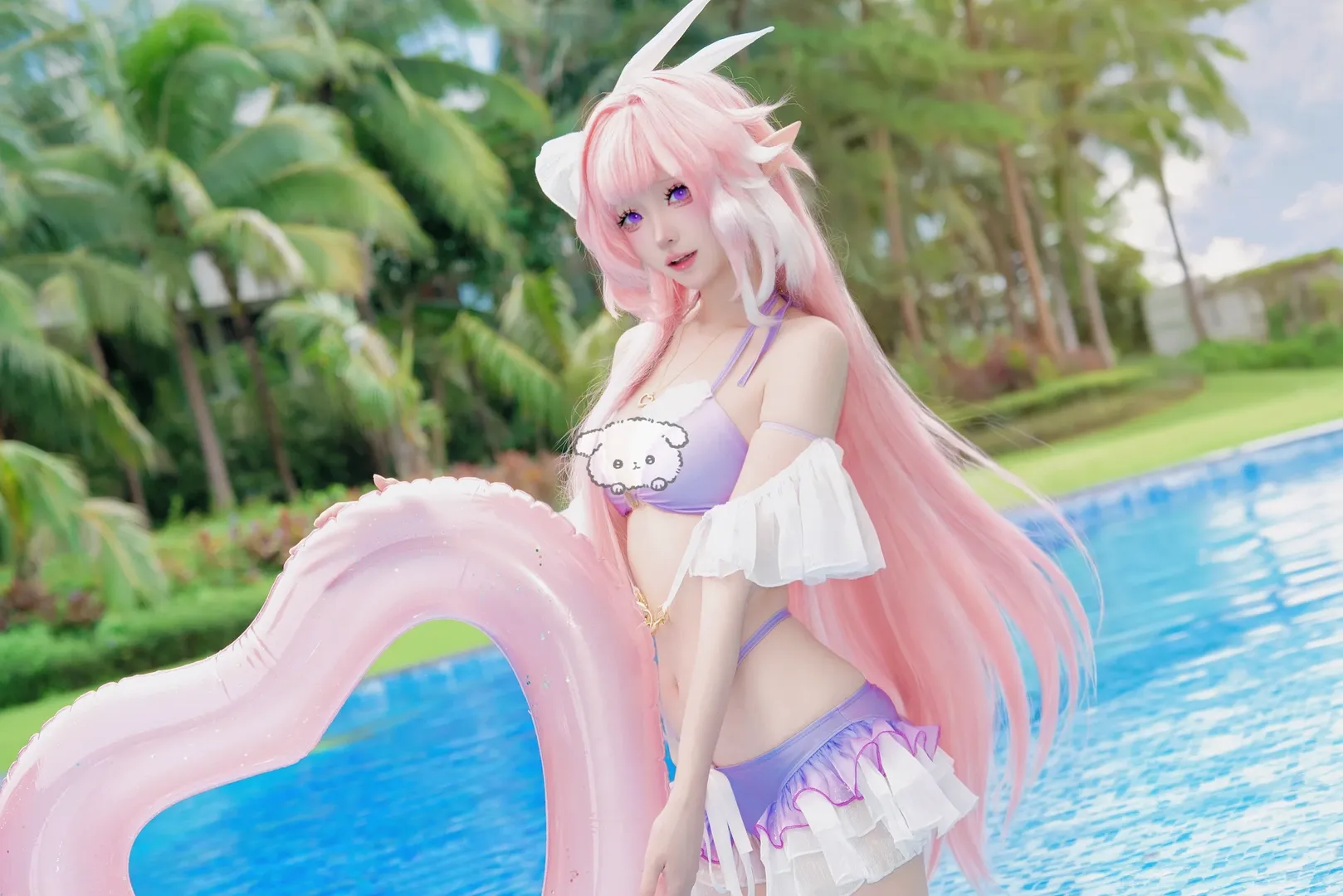 爱莉希雅cos, 崩坏3, 粉色长发, 二次元cosplay, 泳装外景 - 第2张
