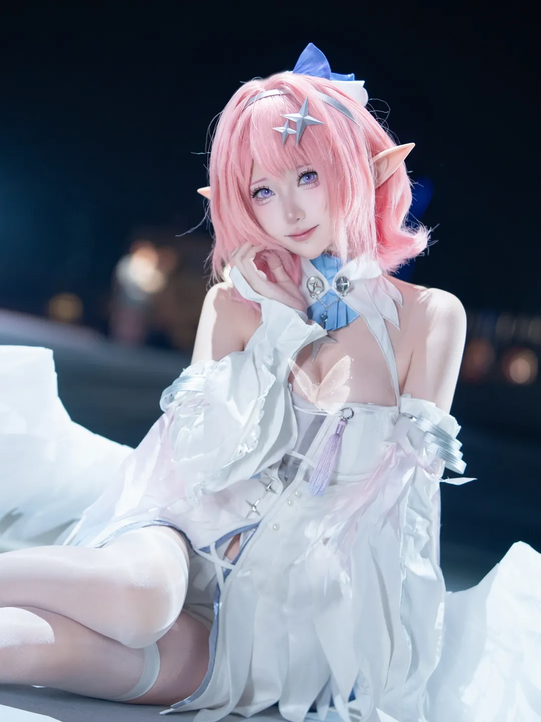 ゼンレスゾーンゼロ, 夜景ポートレート, コスプレ撮影, 白ニーソコーデ, レミエール コスプレ - 1枚目