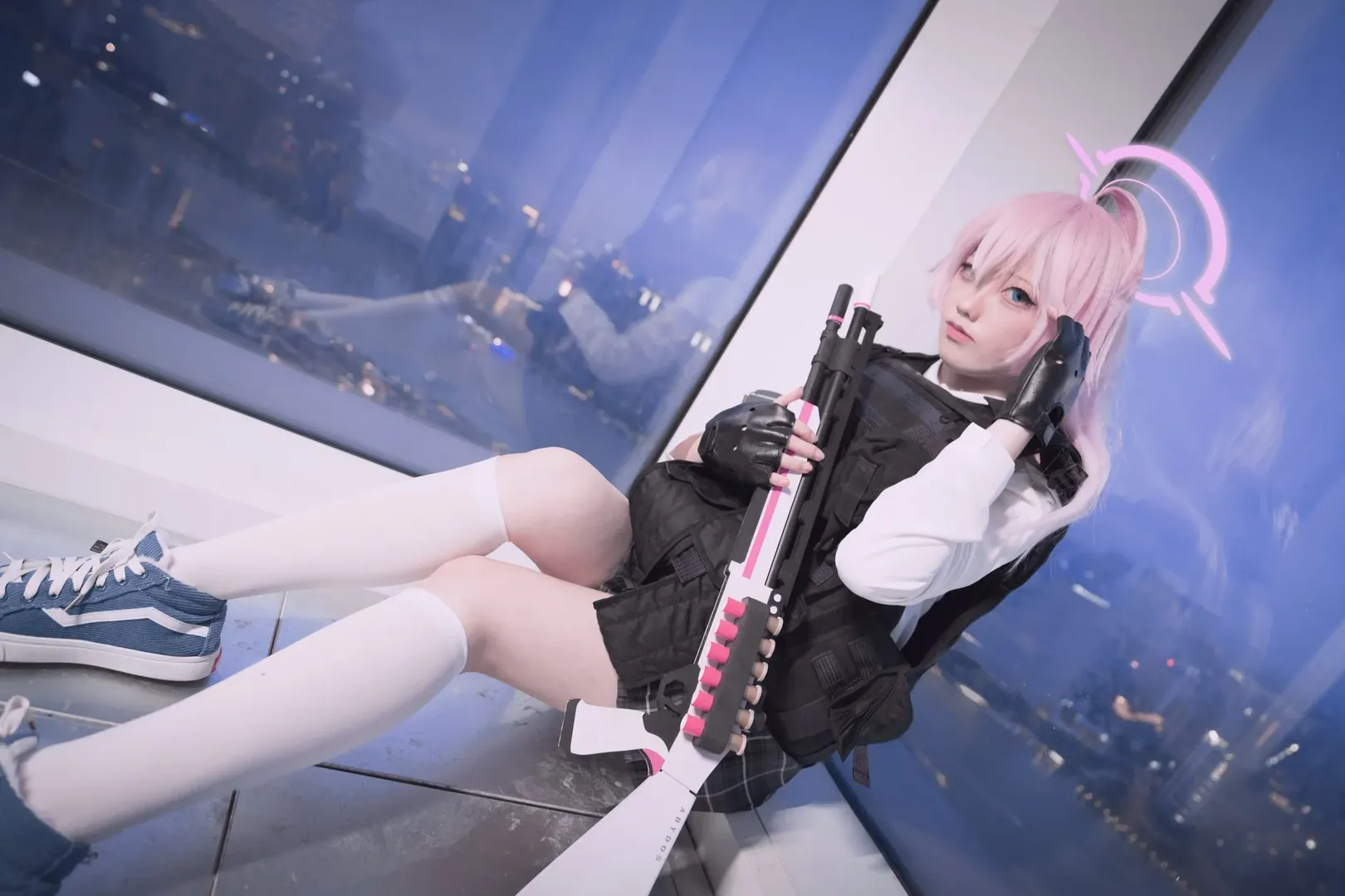 Blue Archive, Takanashi Hoshino cosplay, White stockings, Tactical girl cosplay, Military enthusiast gear