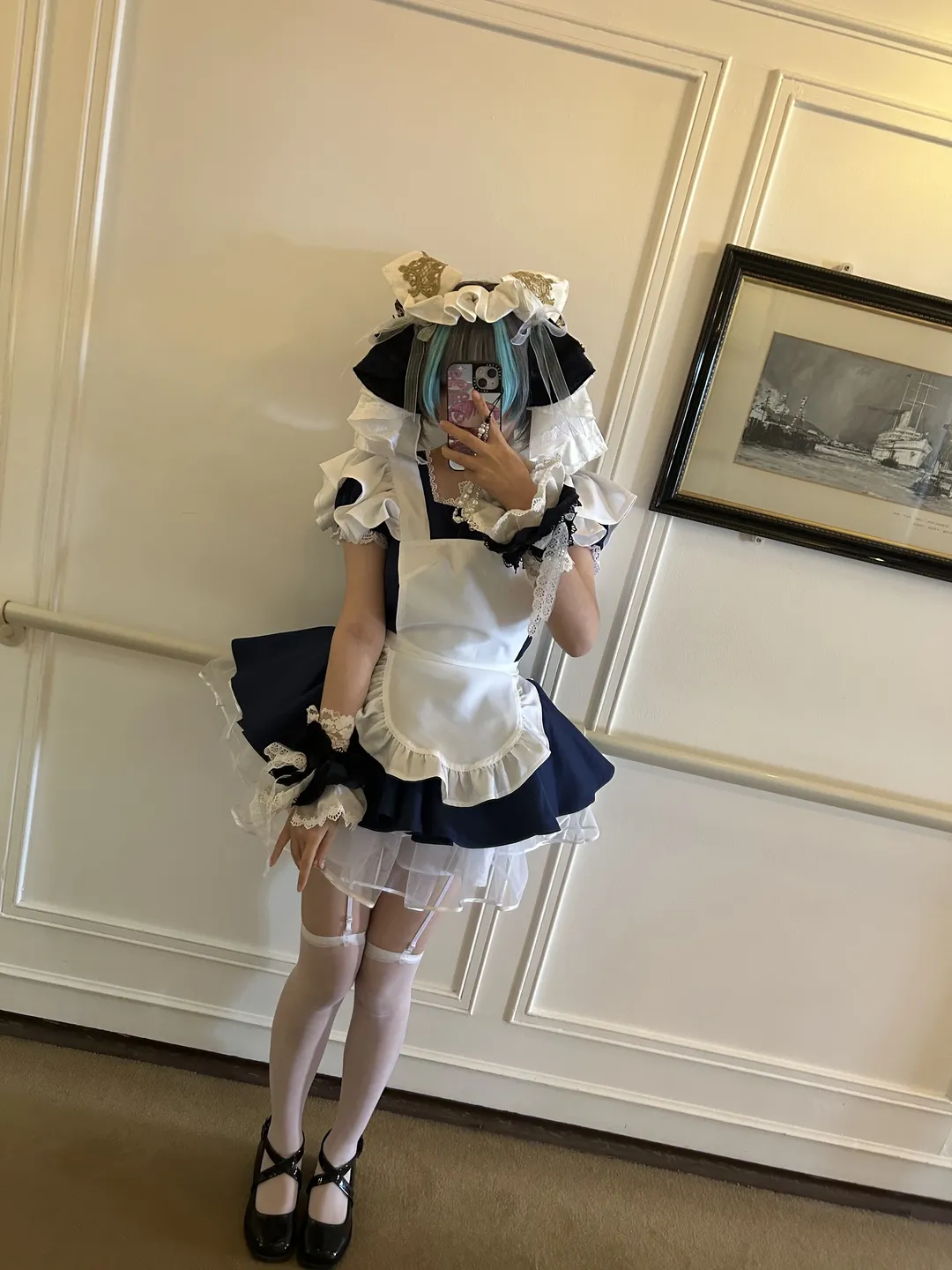 碧蓝航线, 自搭cos, 碧蓝航线柴郡cos, 白丝女仆装, 游轮拍照