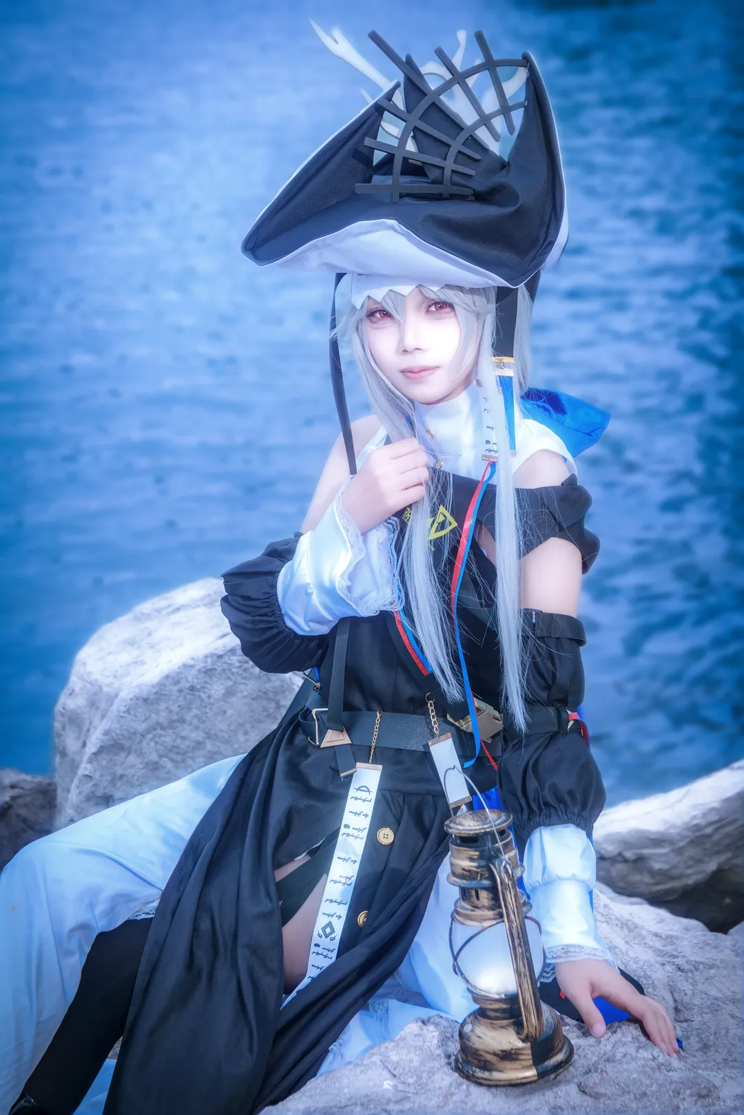 Anime cosplay, Arknights, Black stockings, Waterside outdoor location, Specter the Unchained cosplay