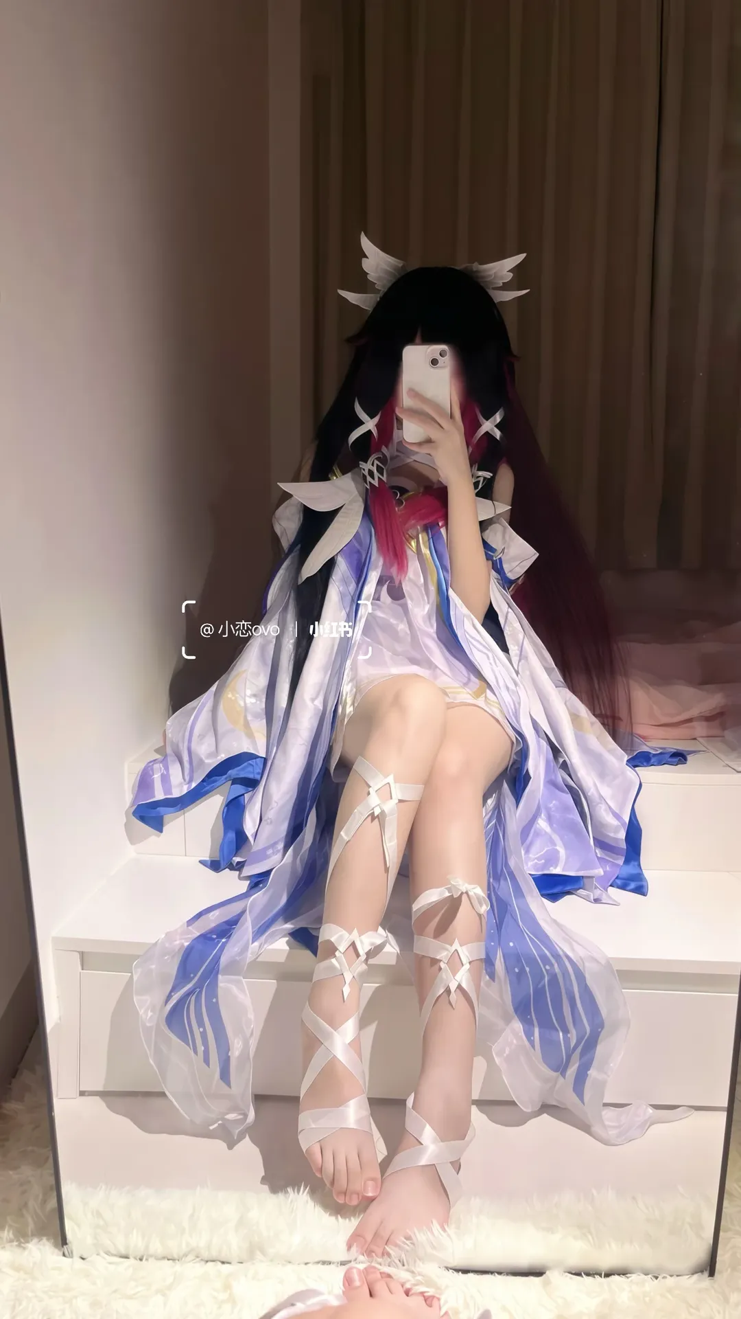 原神, 哥伦比娅cos, cosplay, 仙气造型, 白蓝羽衣