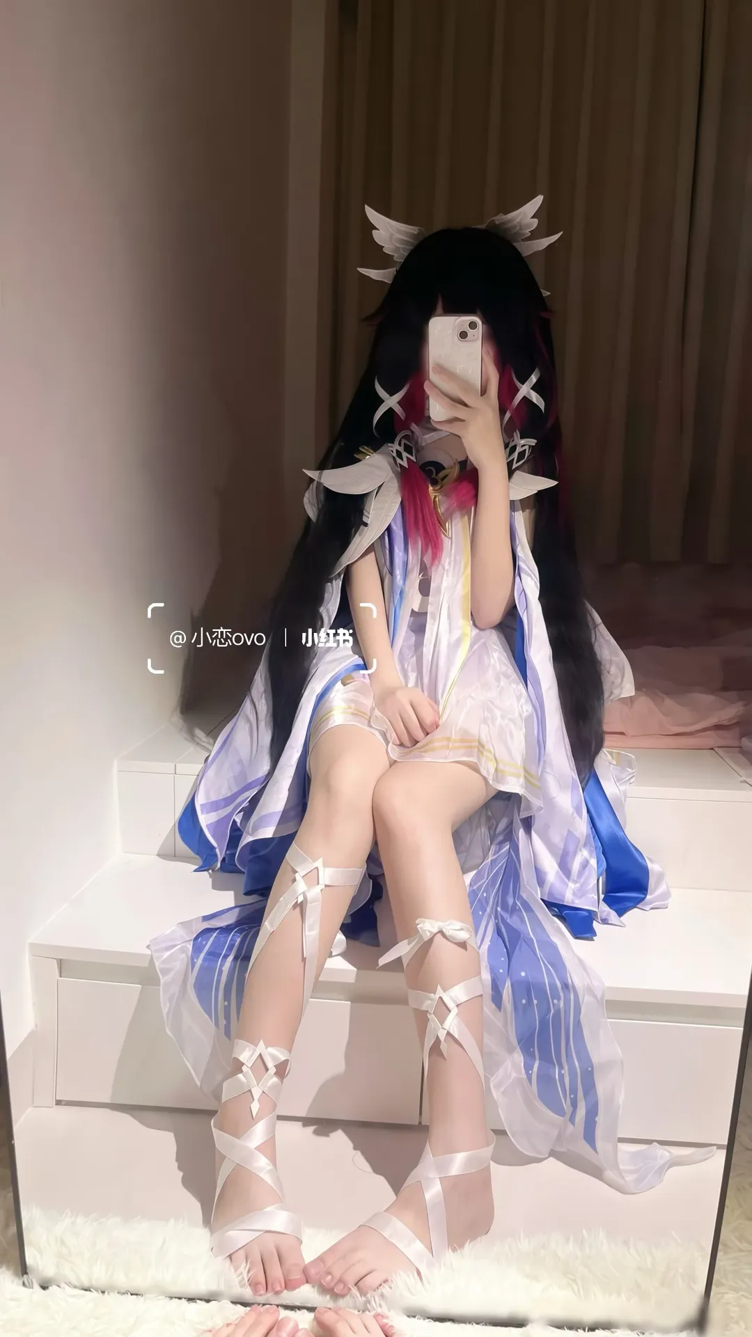 原神, 哥伦比娅cos, cosplay, 仙气造型, 白蓝羽衣 - 第3张