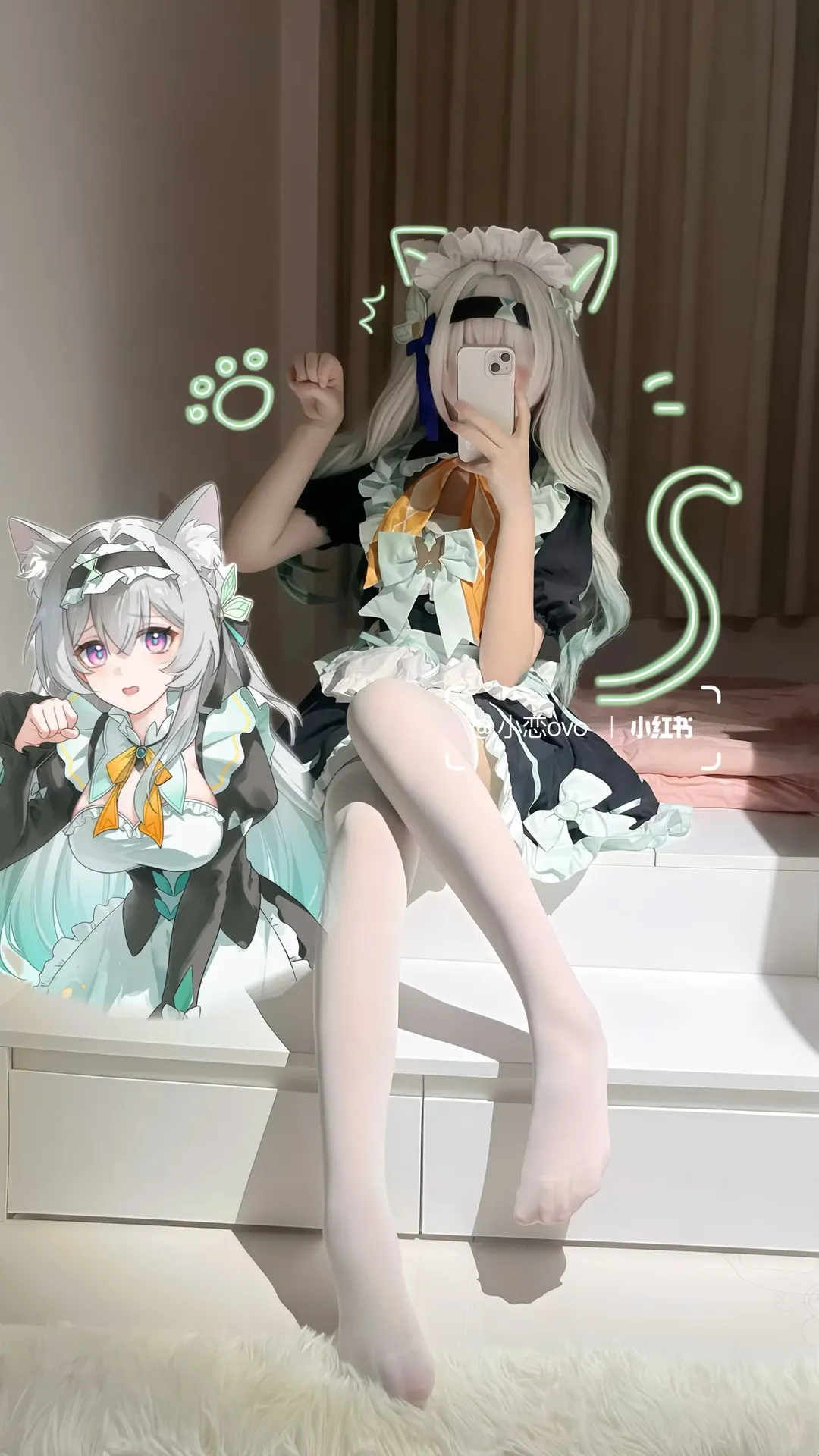Honkai: Star Rail, Firefly cosplay, Maid outfit, White stockings, DIY Cosplay - Image 1
