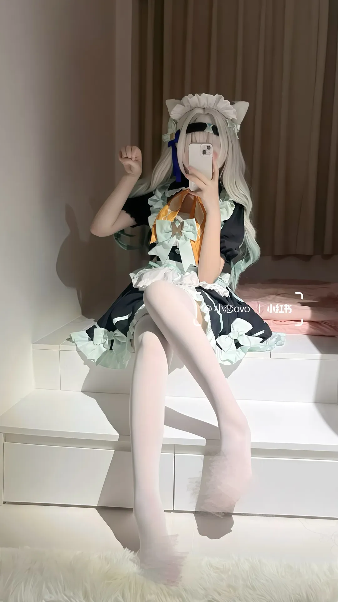 Honkai: Star Rail, Firefly cosplay, Maid outfit, DIY Cosplay, White thigh-highs outfit - Image 2