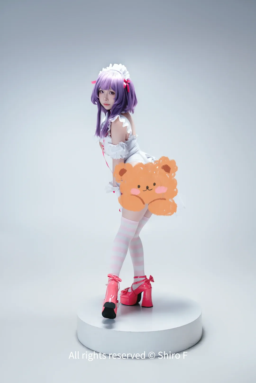 白棚, 女仆装cosplay, 粉白条纹丝袜, 地雷女仆, 手办感 - 第1张