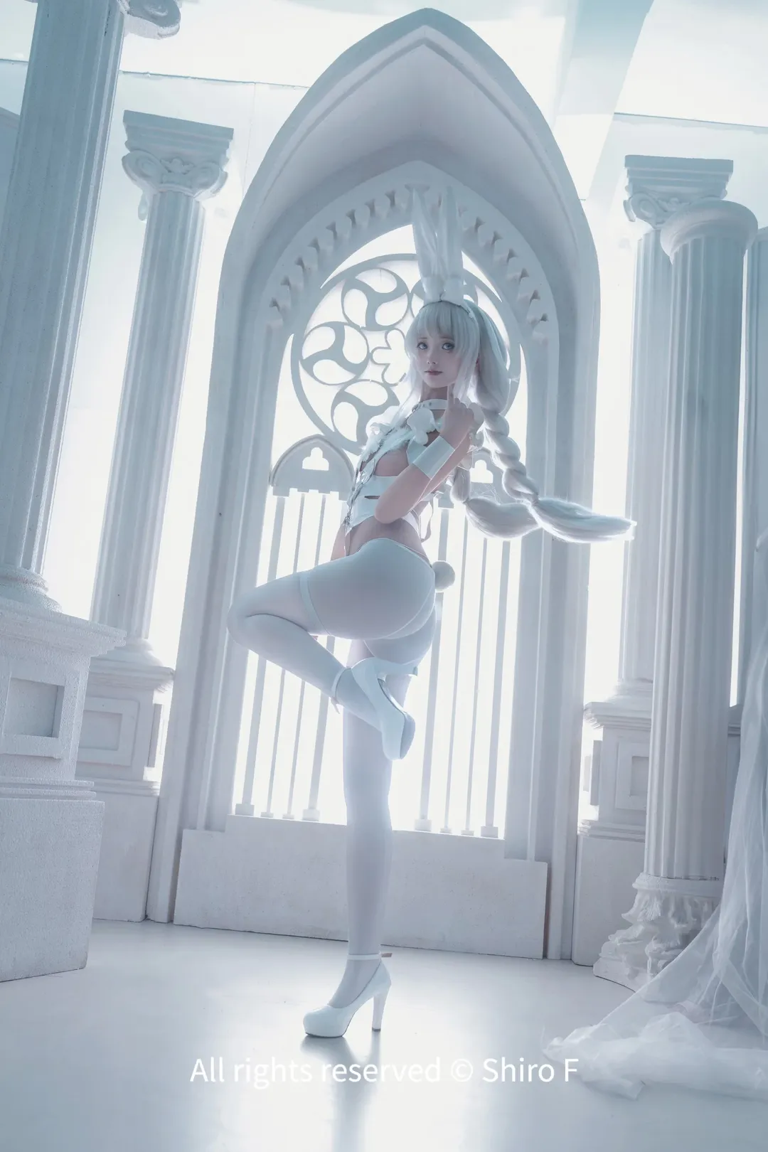 Azur Lane, White thigh-highs outfit, Atmospheric cosplay, Evil bunny cosplay, Pure white bunny girl