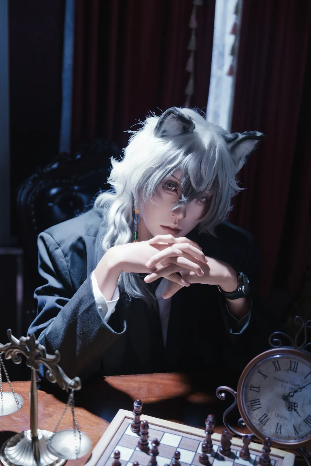 氛围感, 明日方舟, 兽耳, 银灰cos, 西装