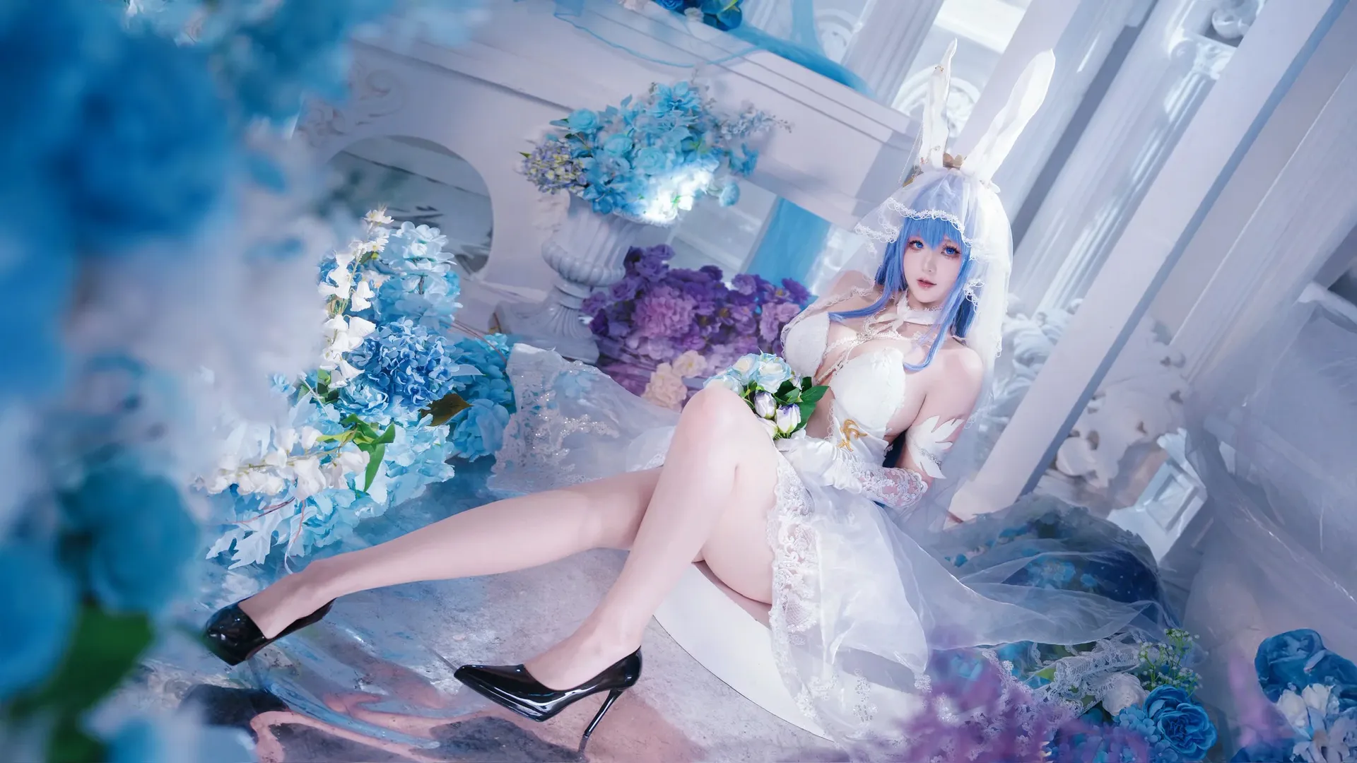 Azur Lane, Bride cosplay, New Jersey cosplay, Anime rabbit, Long legs cosplay