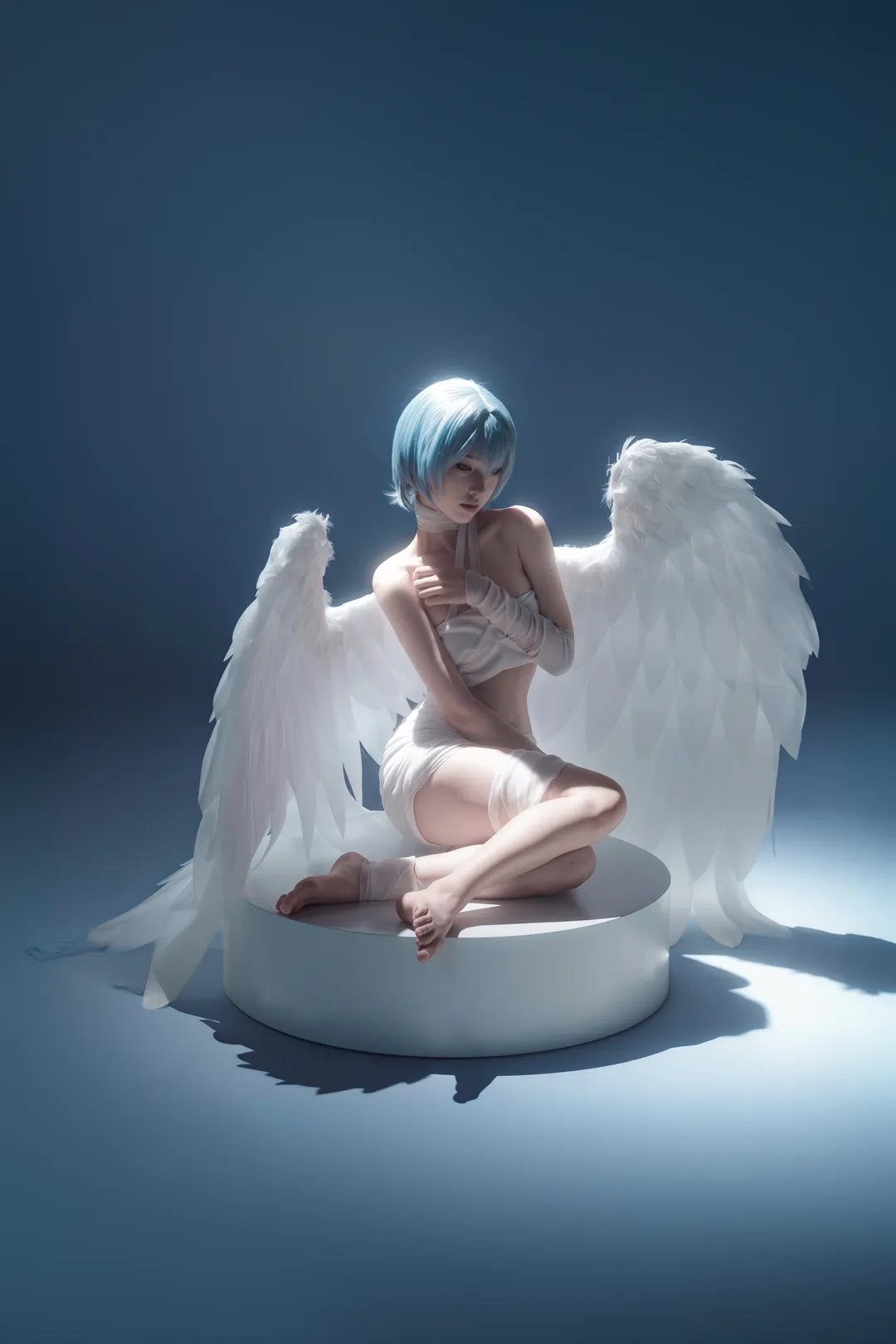 Anime cosplay, Rei Ayanami cosplay, Neon Genesis Evangelion, Angel wings, White bandage