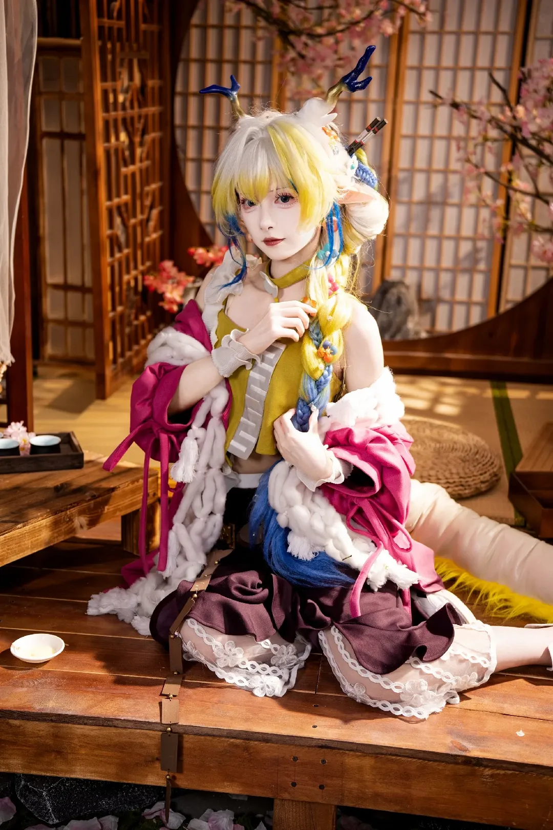 黍cos, 明日方舟, 二次元角色扮演, 和风cosplay, 蕾丝白丝穿搭