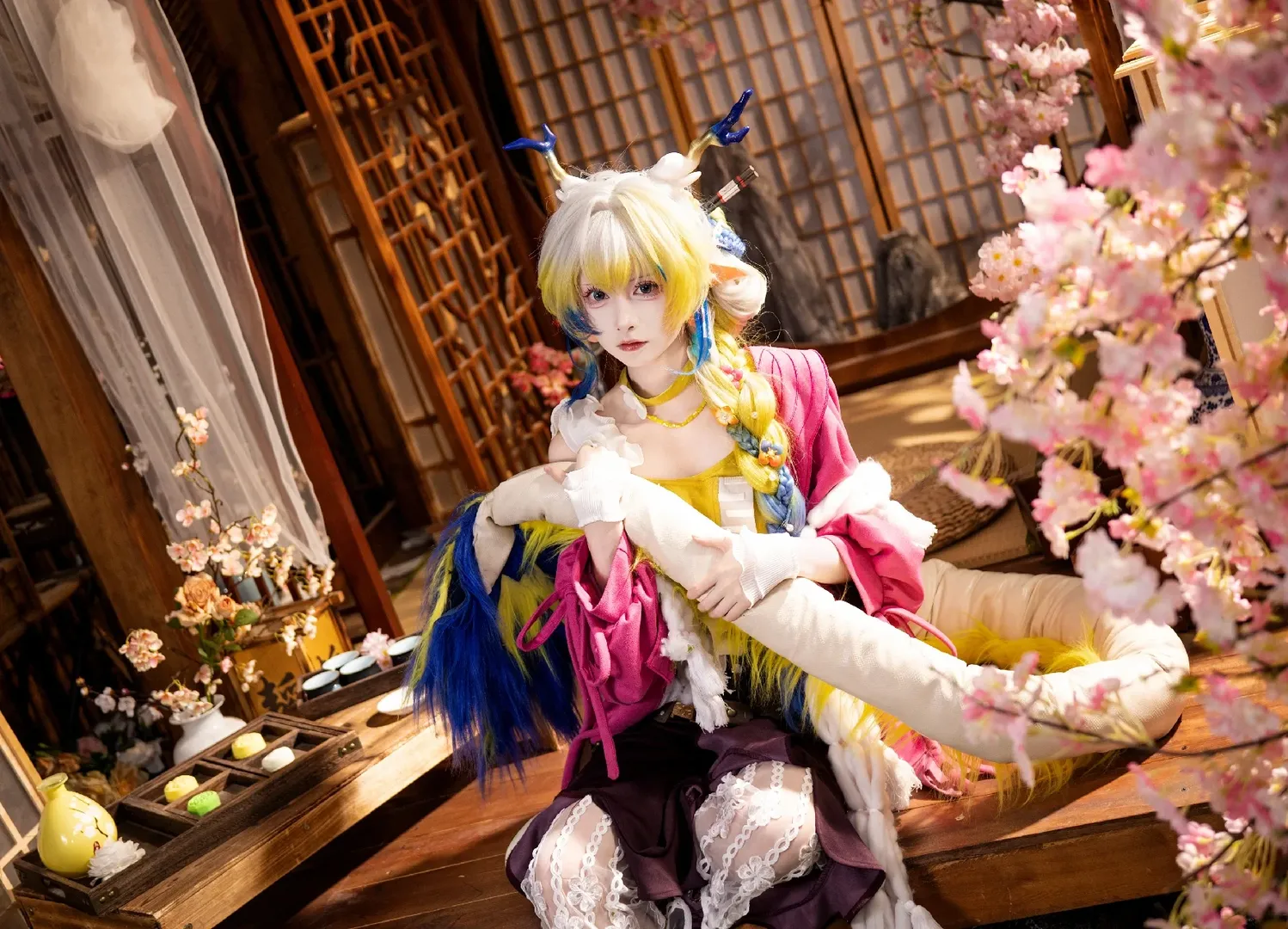 黍cos, 明日方舟, 二次元角色扮演, 和风cosplay, 蕾丝白丝穿搭 - 第2张