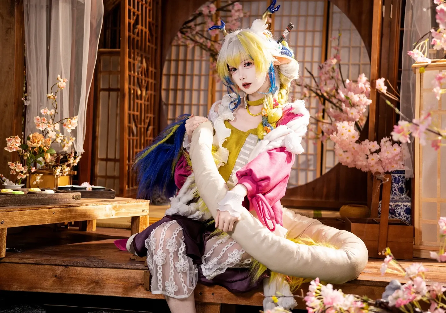 黍cos, 明日方舟, 二次元角色扮演, 和风cosplay, 蕾丝白丝穿搭 - 第3张