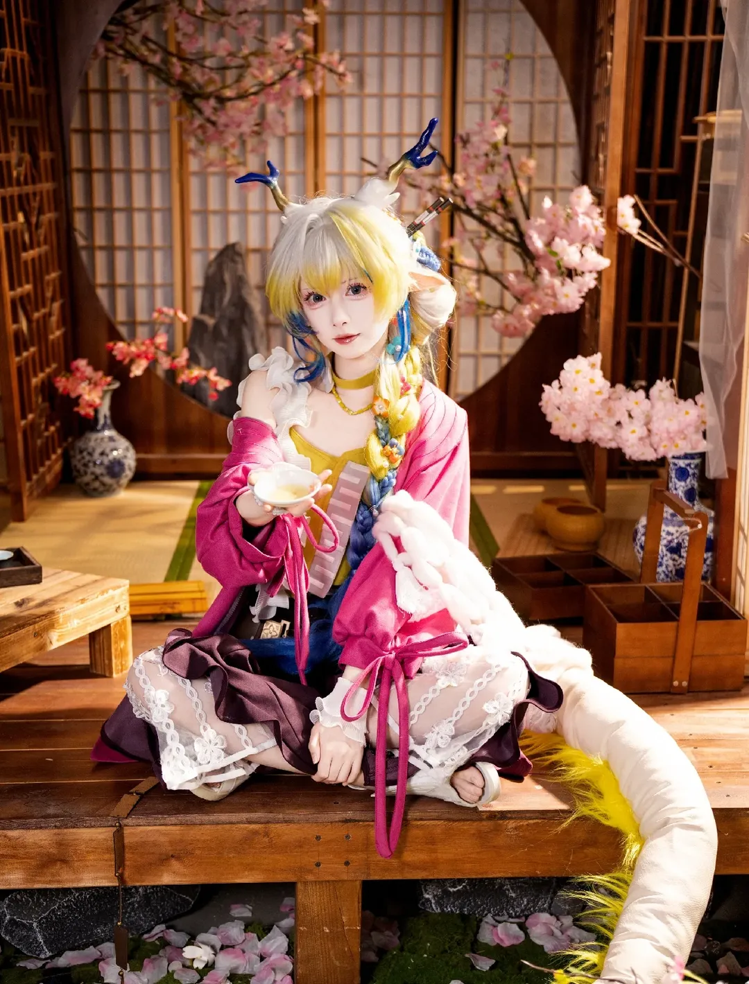 黍cos, 明日方舟, 二次元角色扮演, 和风cosplay, 蕾丝白丝穿搭 - 第4张