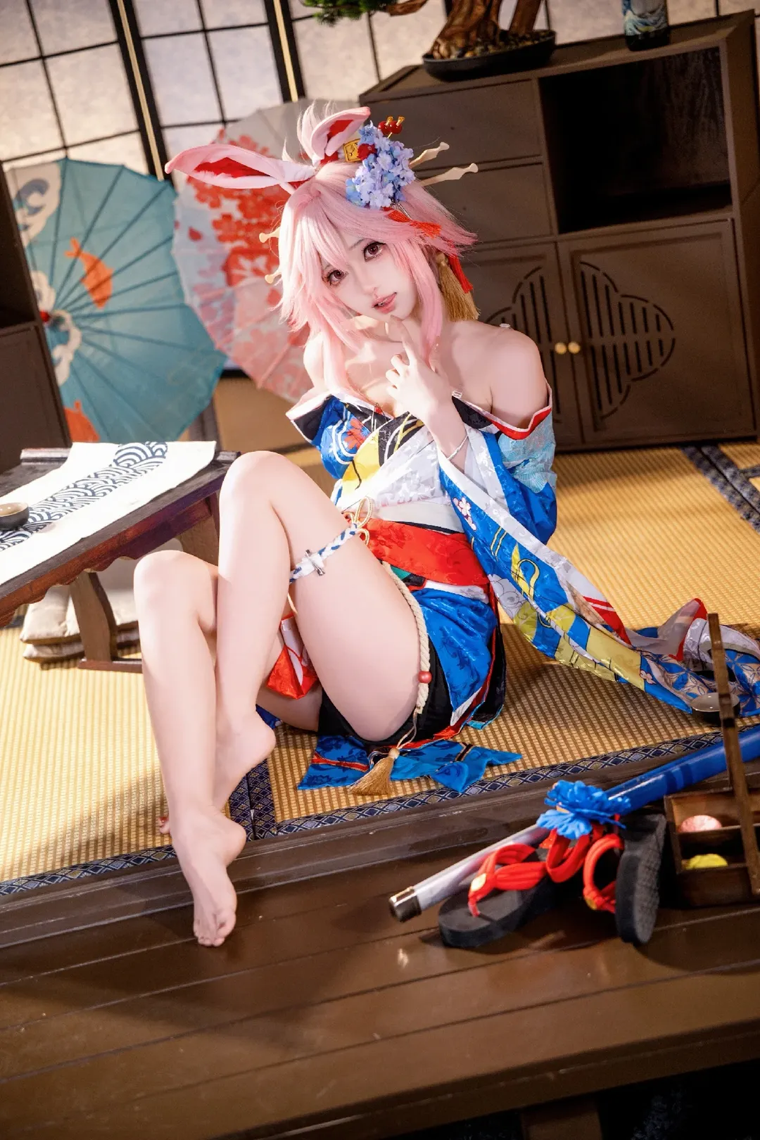 崩坏3, 和风摄影, 二次元cosplay, 八重樱cos, 粉发兔耳 - 第1张