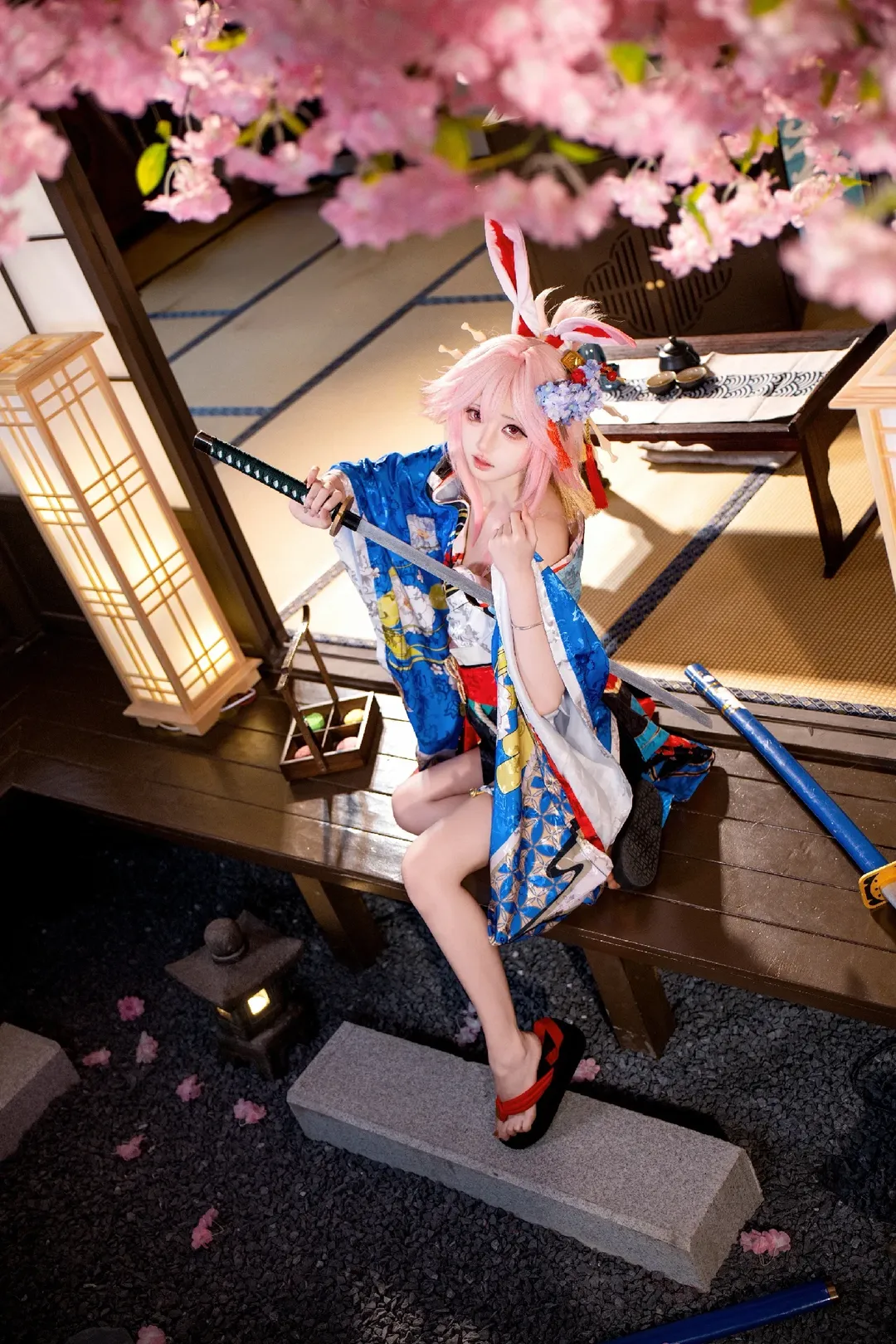 崩壊 3rd, 和風撮影, 二次元コスプレ, 八重桜コスプレ, ピンク髪のうさ耳