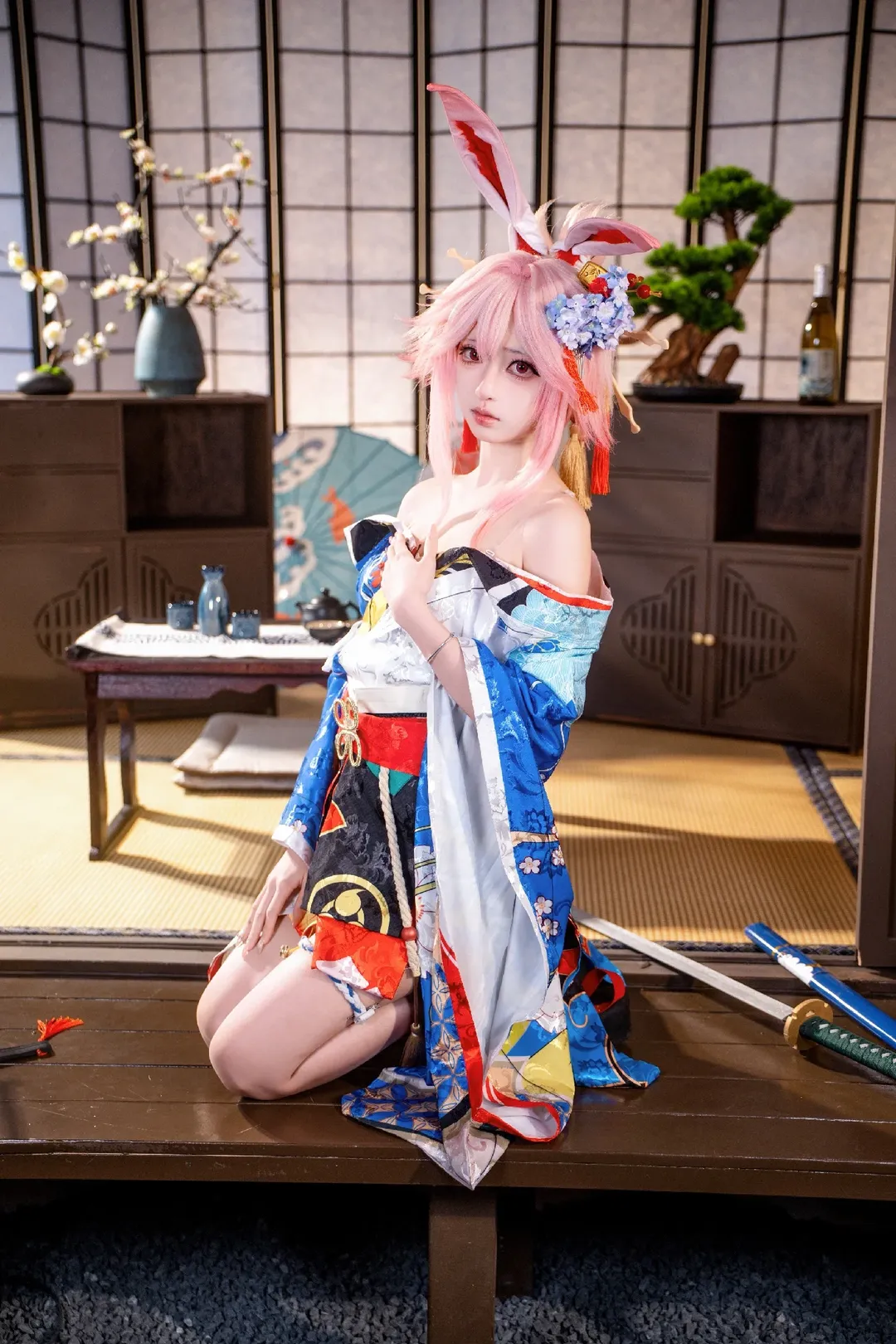 崩坏3, 和风摄影, 二次元cosplay, 八重樱cos, 粉发兔耳 - 第4张