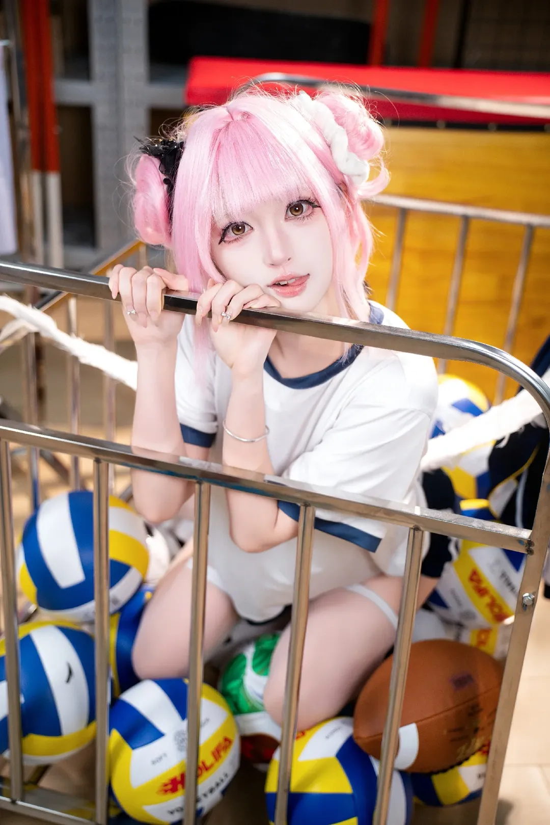 蔚蓝档案, 圣园未花cos, 粉色假发, 校园风cosplay, 体操服cos - 第3张