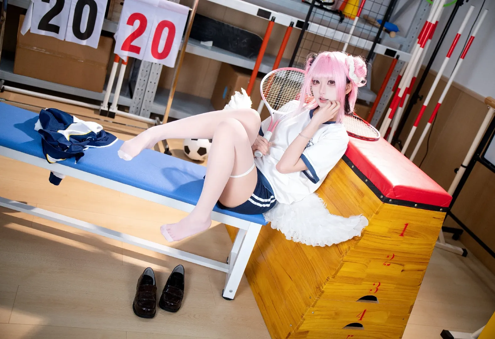 蔚蓝档案, 圣园未花cos, 粉色假发, 校园风cosplay, 体操服cos - 第4张