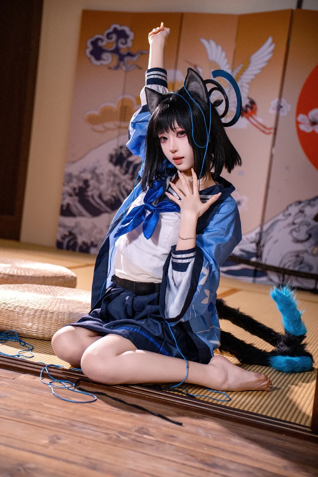 蔚蓝档案, 桐生桔梗cos, 猫耳cos, 水手服cos, 日式和风cos