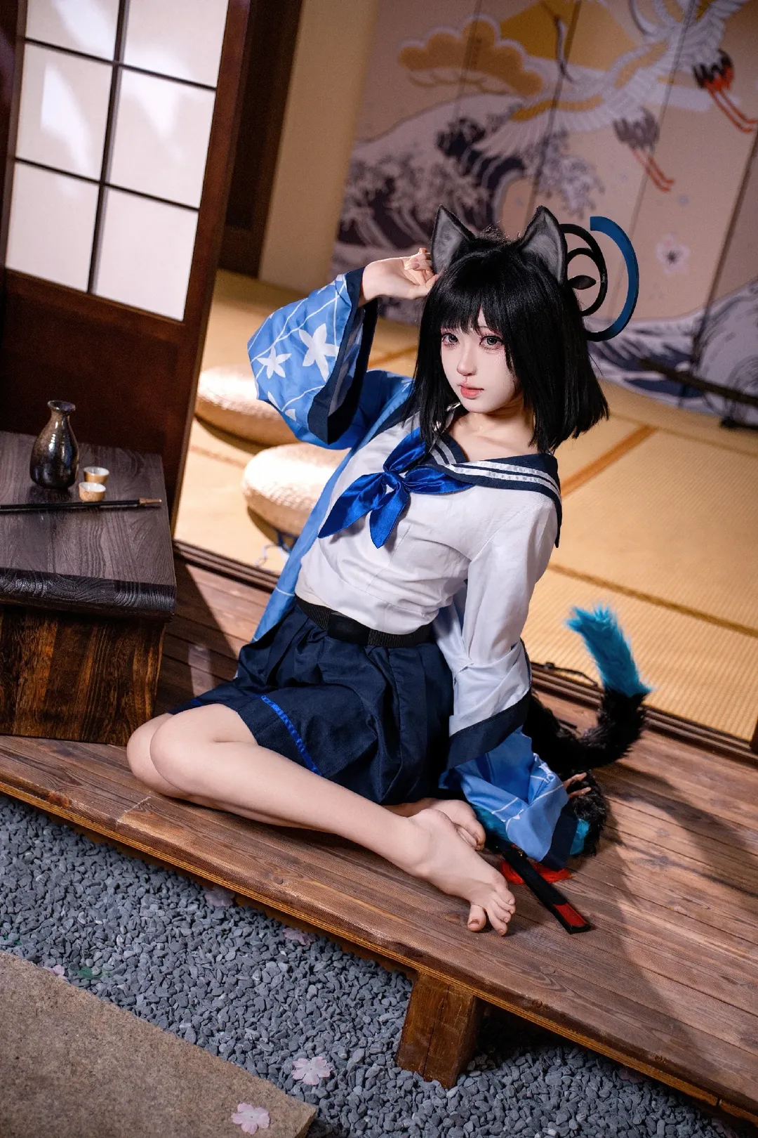 蔚蓝档案, 桐生桔梗cos, 猫耳cos, 水手服cos, 日式和风cos - 第3张