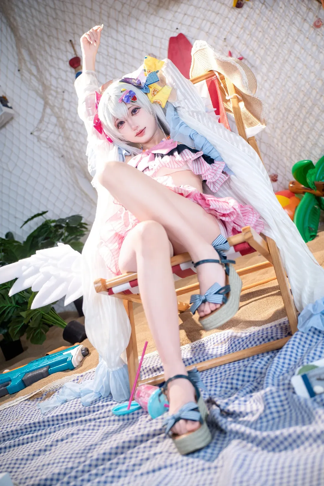 蔚蓝档案, 泳装, 白洲梓cos, cosplay摄影, 沙滩