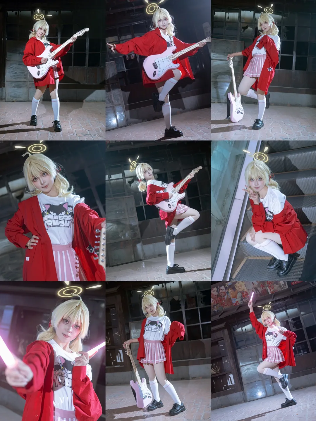 ブルーアーカイブ, ガールズバンド, 白ストッキングコスプレ, 伊原木ヨシミコスプレ, エレキギターコスプレ - 1枚目