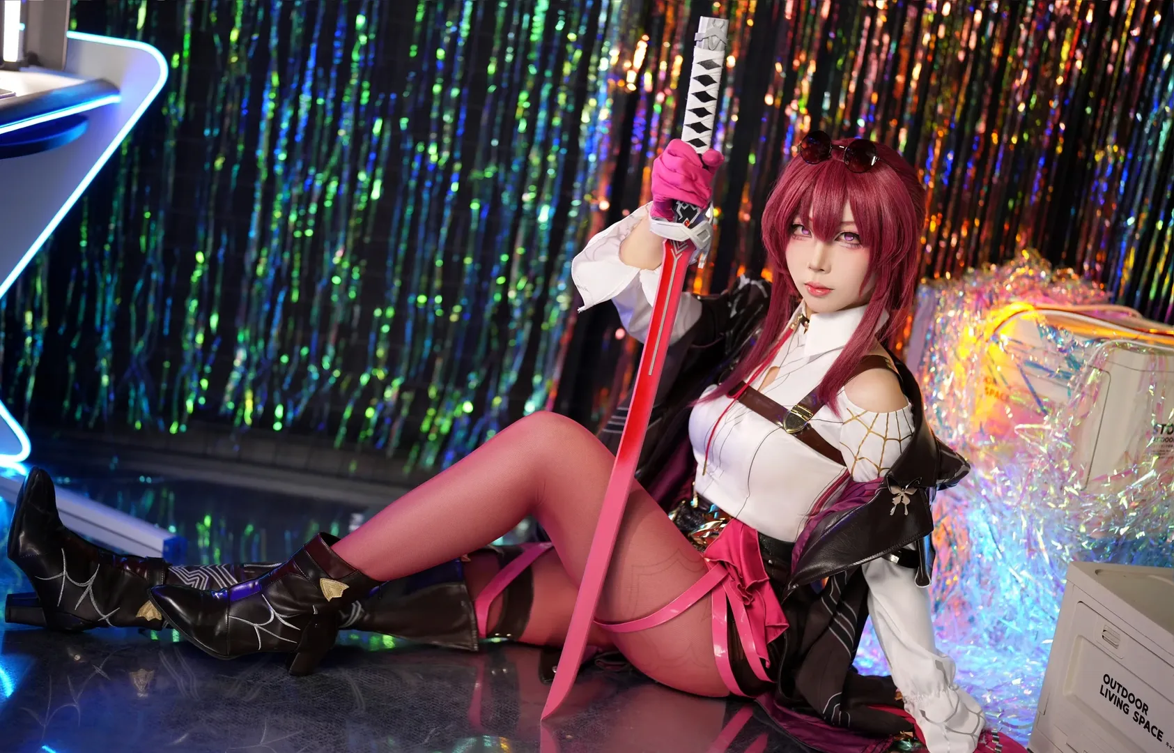 崩坏星穹铁道, 卡芙卡cos, cosplay摄影, 二次元客片, 粉色丝袜穿搭