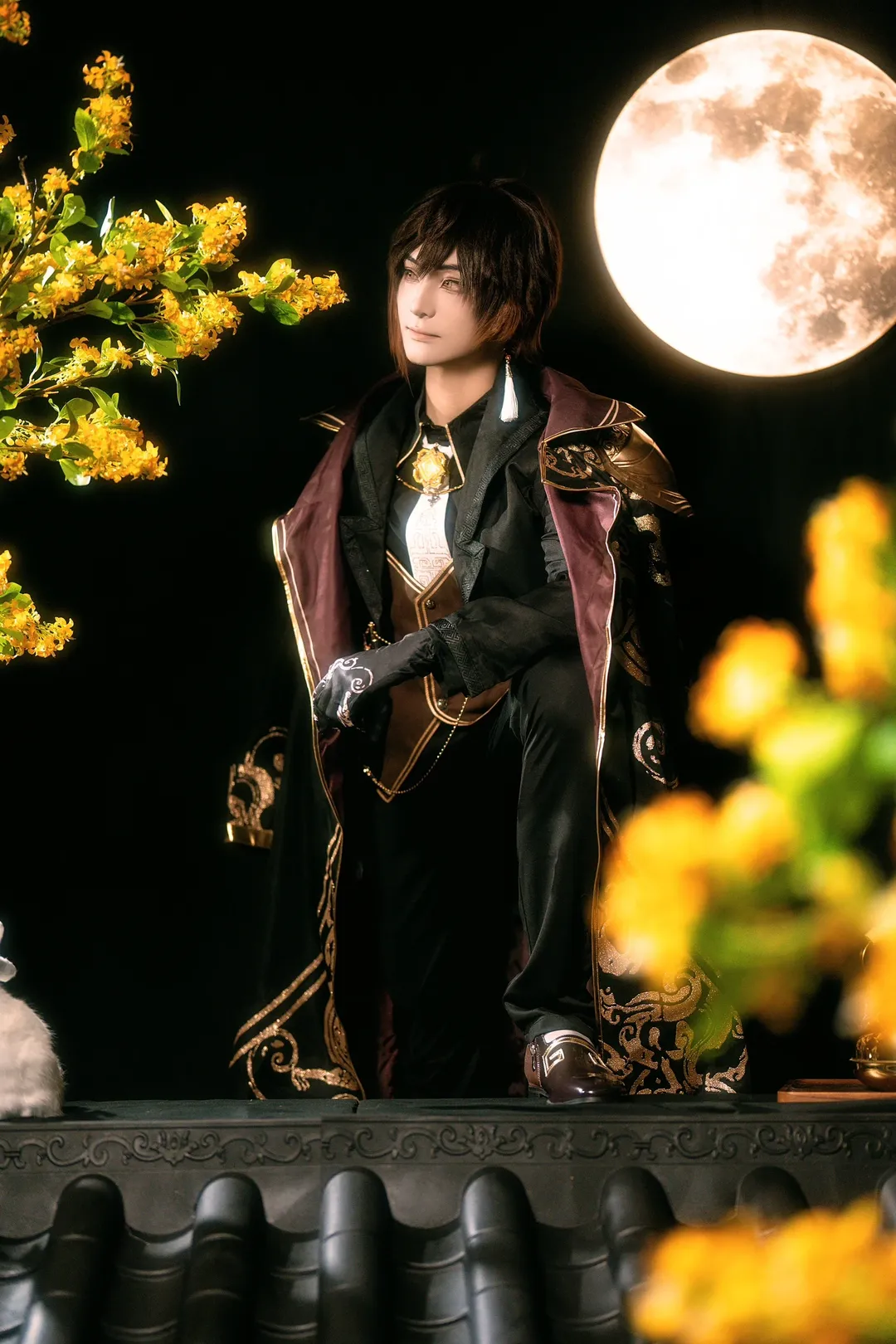 原神, 古风cosplay, 钟离cos, 黑金搭配, 月下客片 - 第2张