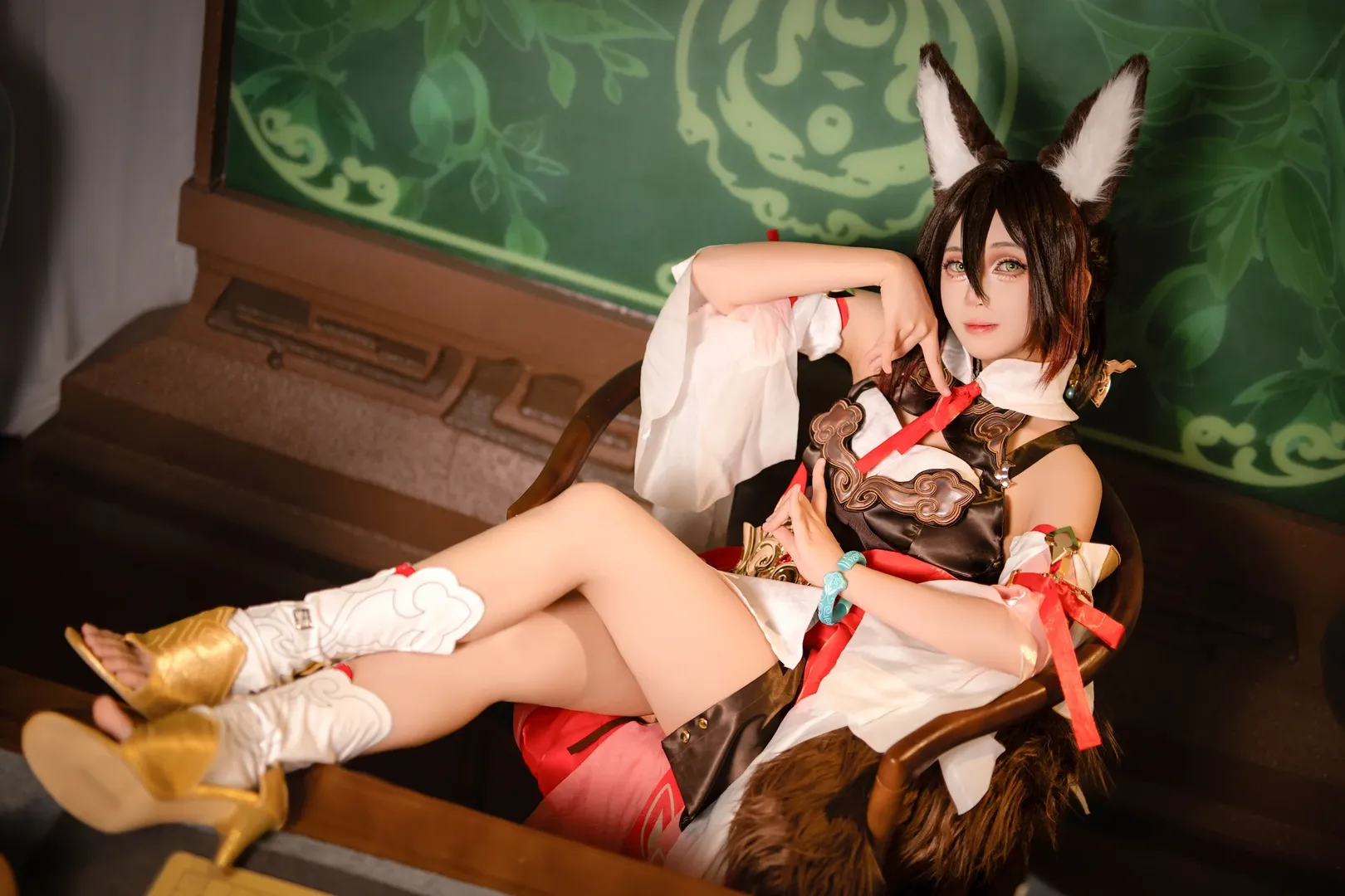 Honkai: Star Rail, Traditional style cosplay, Tingyun cosplay, Animal-eared girl, Moonlit night view