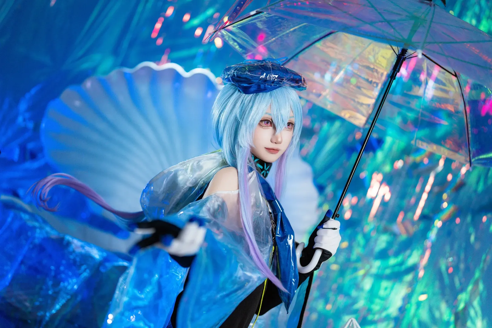 明日方舟, 黑丝穿搭, 水月cos, cosplay摄影分享, 镭射雨伞 - 第5张