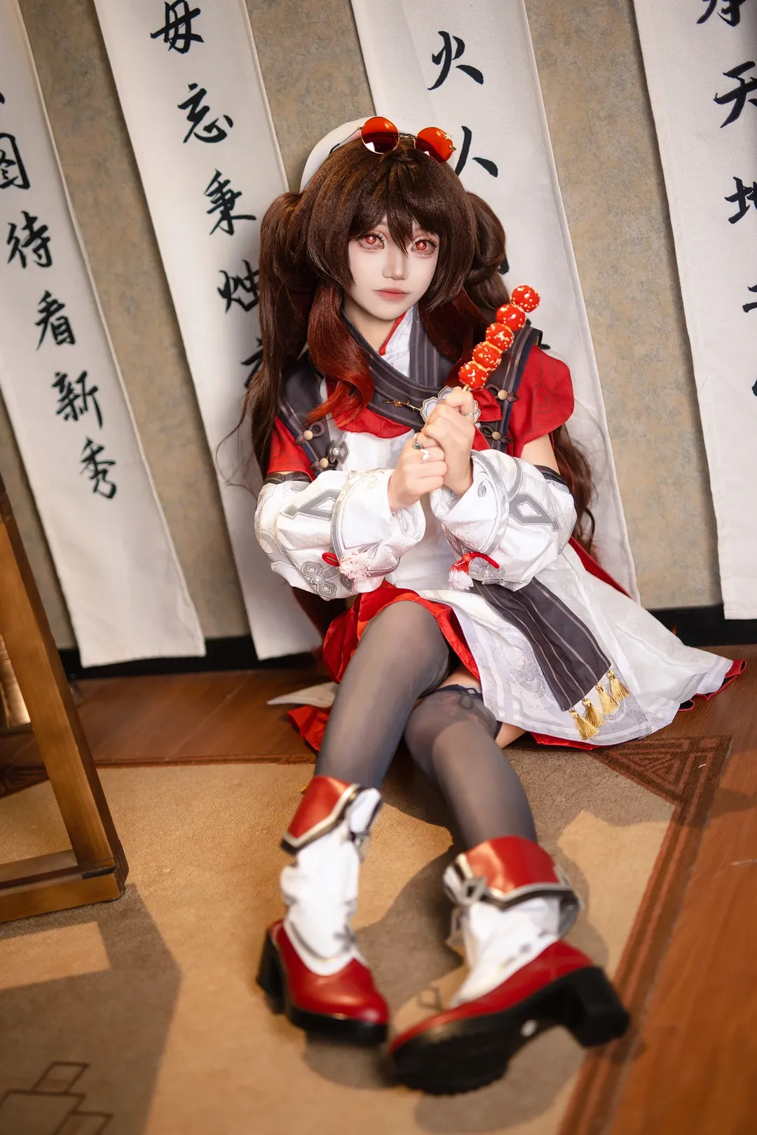 原神, cosplay, 胡桃cos, 丝袜cos, 宿雪桃红
