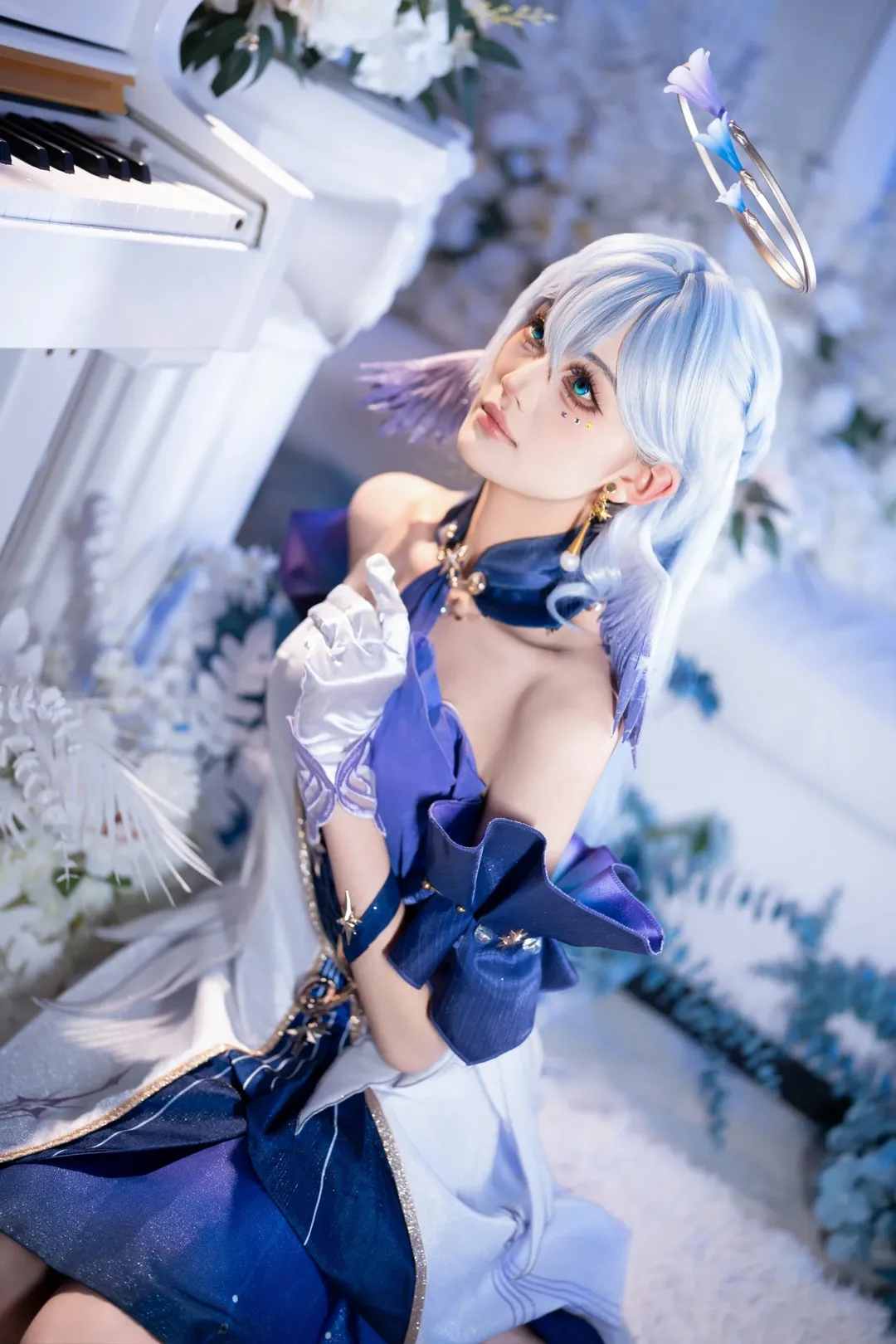 原神, 知更鸟cos, cosplay摄影, 蓝发造型, 光环道具 - 第1张