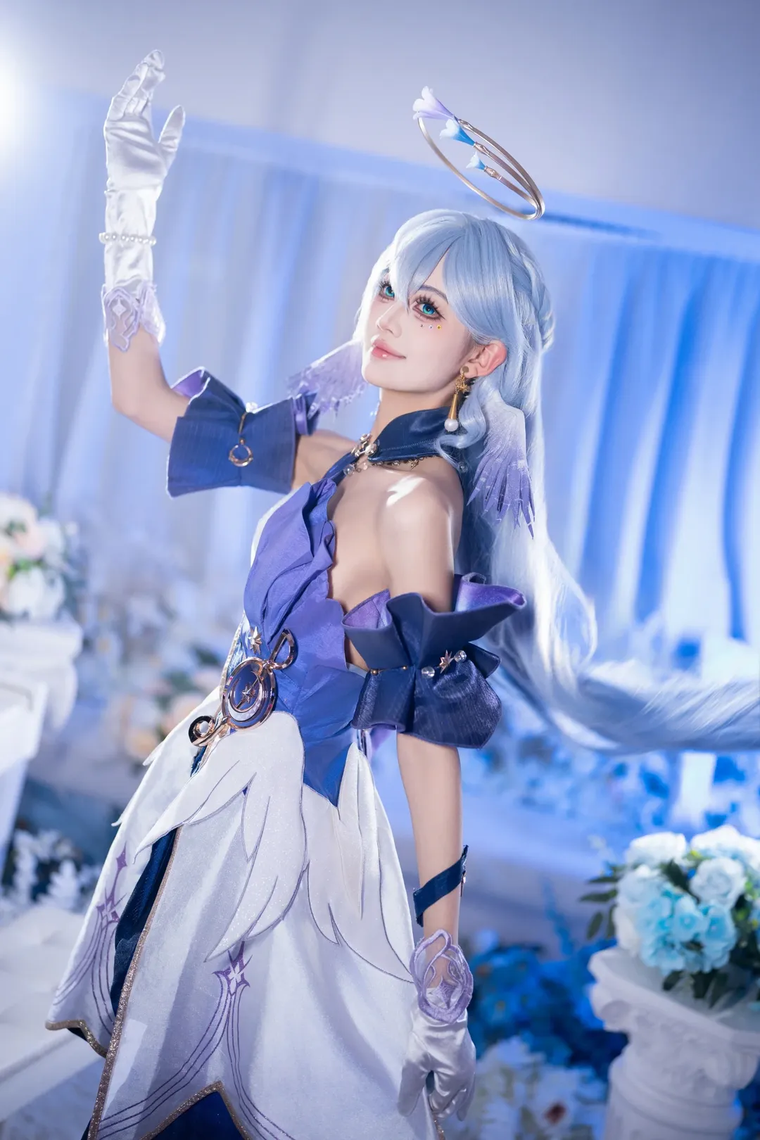 原神, 知更鸟cos, cosplay摄影, 蓝发造型, 光环道具 - 第3张