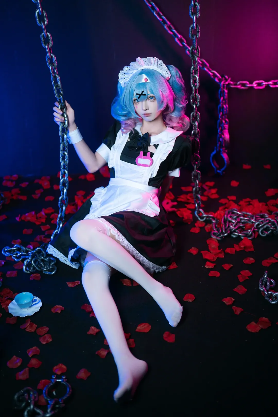 二次元摄影, 女仆装, 初音未来cos, 白丝, 暗黑风