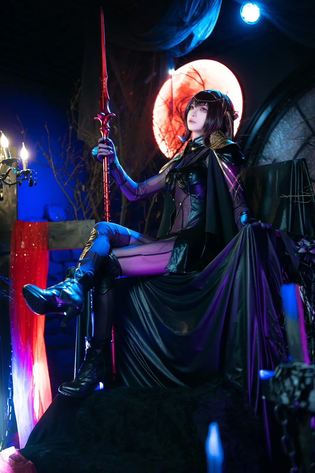 Fate/Grand Order, 哥特风cosplay, 暗黑系摄影, 斯卡哈cos, 网袜穿搭cosplay