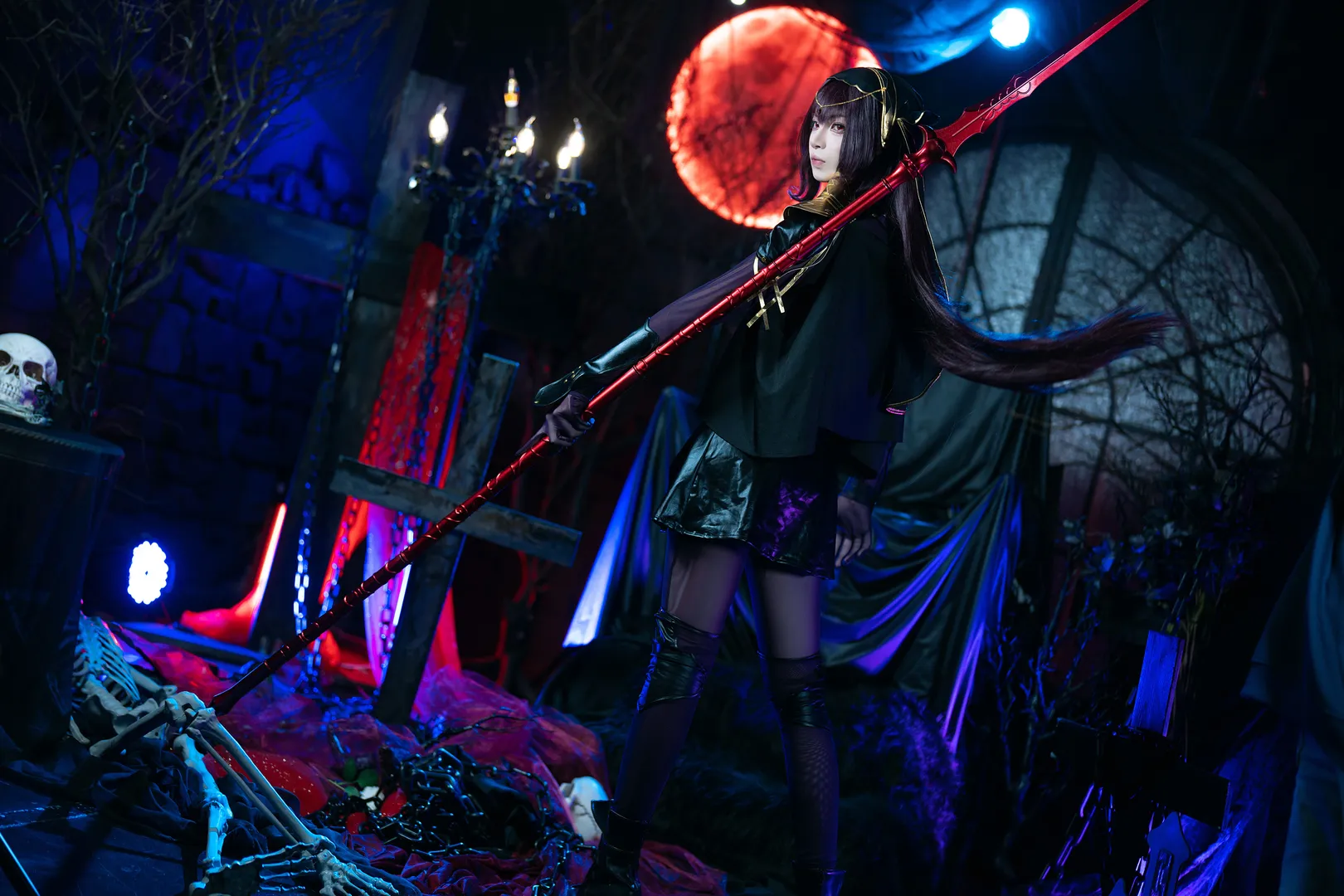 Fate/Grand Order, 哥特风cosplay, 暗黑系摄影, 斯卡哈cos, 网袜穿搭cosplay - 第4张