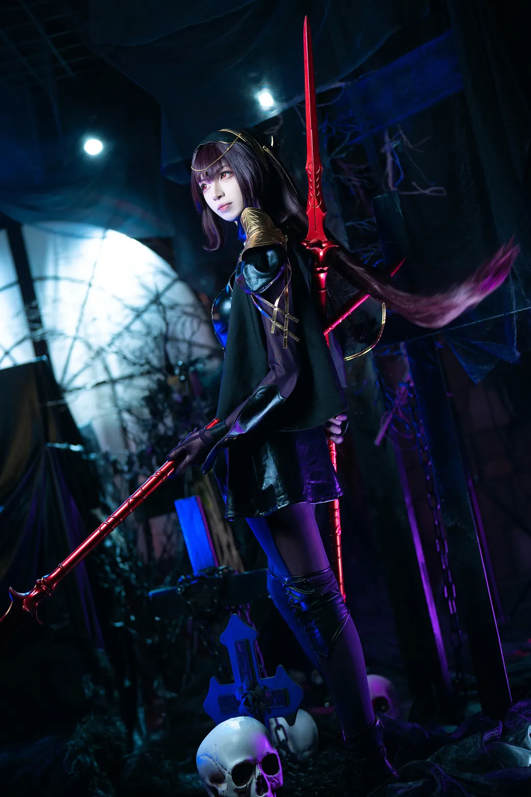 Fate/Grand Order, 哥特风cosplay, 暗黑系摄影, 斯卡哈cos, 网袜穿搭cosplay - 第5张