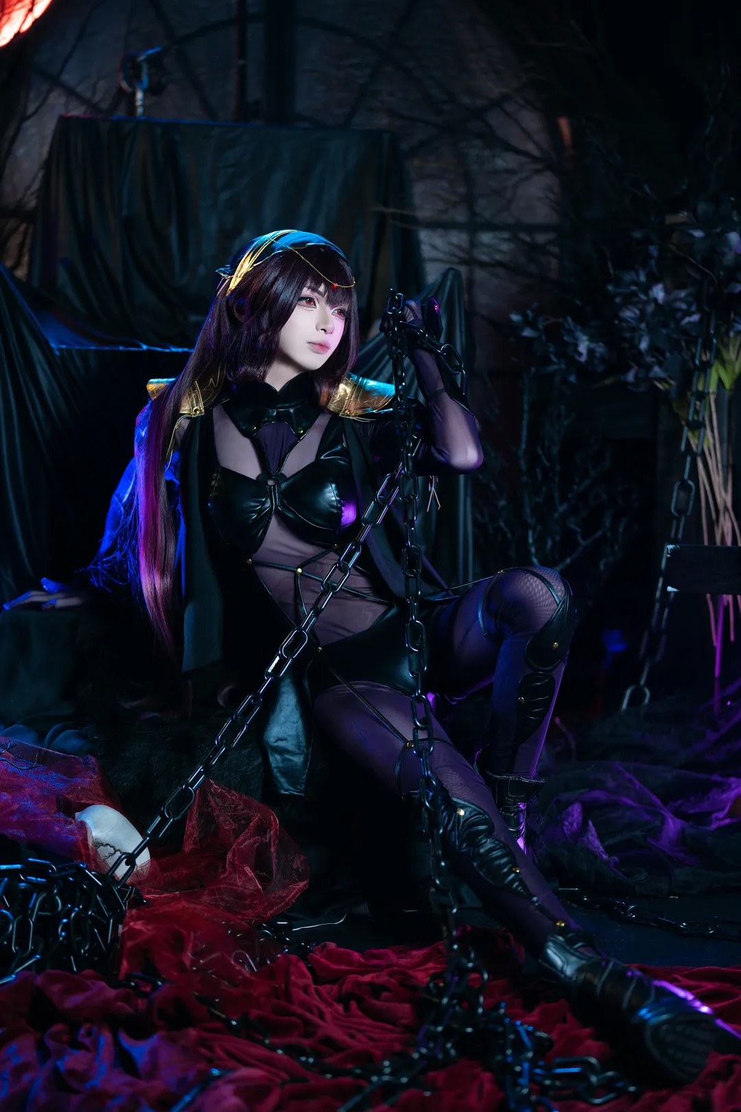 Fate/Grand Order, 哥特风cosplay, 暗黑系摄影, 斯卡哈cos, 网袜穿搭cosplay - 第6张