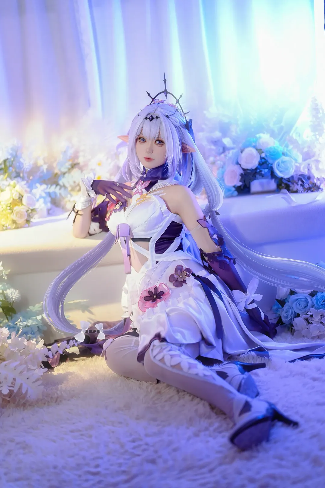 Anime-style photography, Honkai: Star Rail, Castorice cosplay, White tights cosplay, Ochma