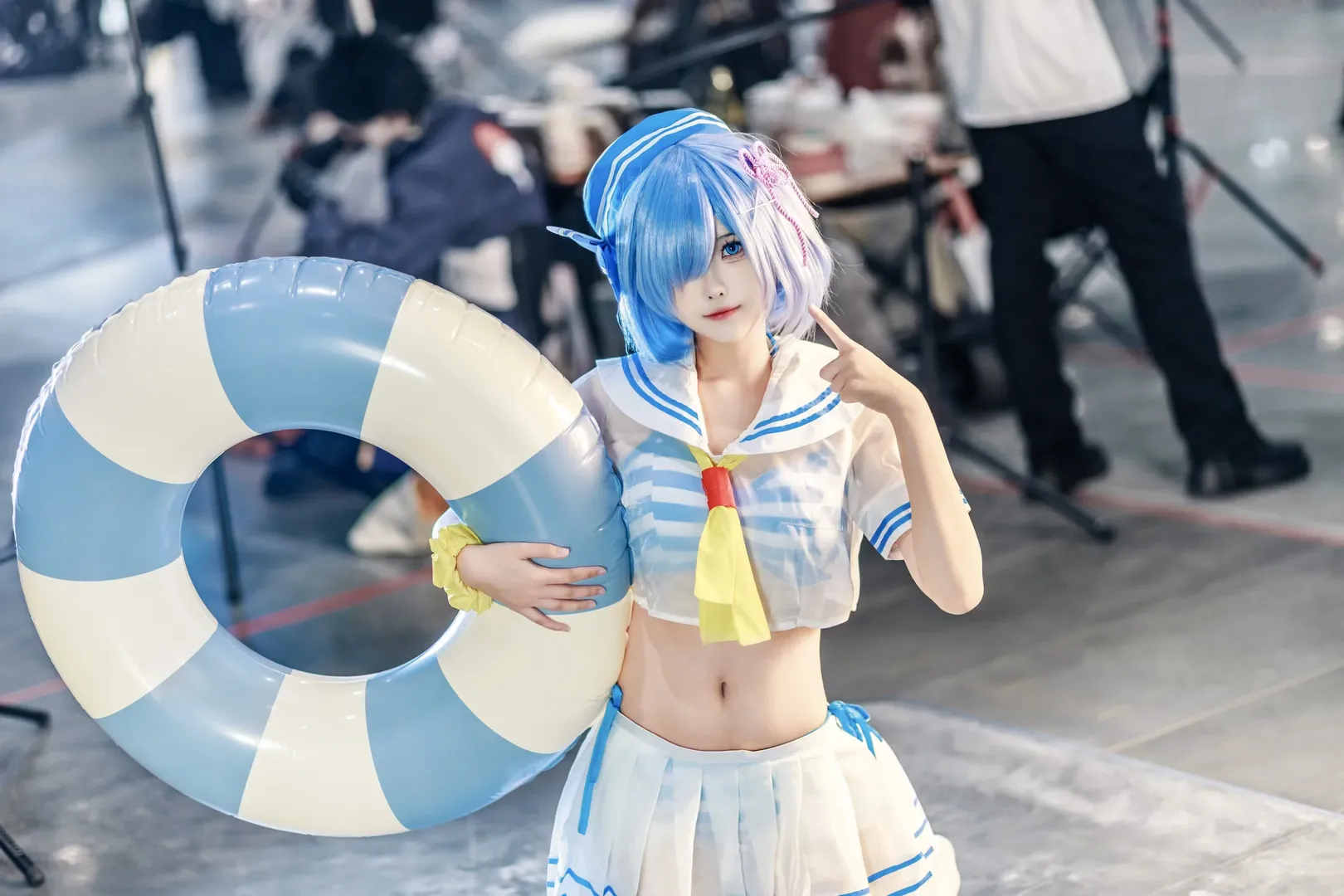 コスプレ, 水着, Re:ゼロから始める異世界生活, レム コスプレ, 白ストッキング - 2枚目