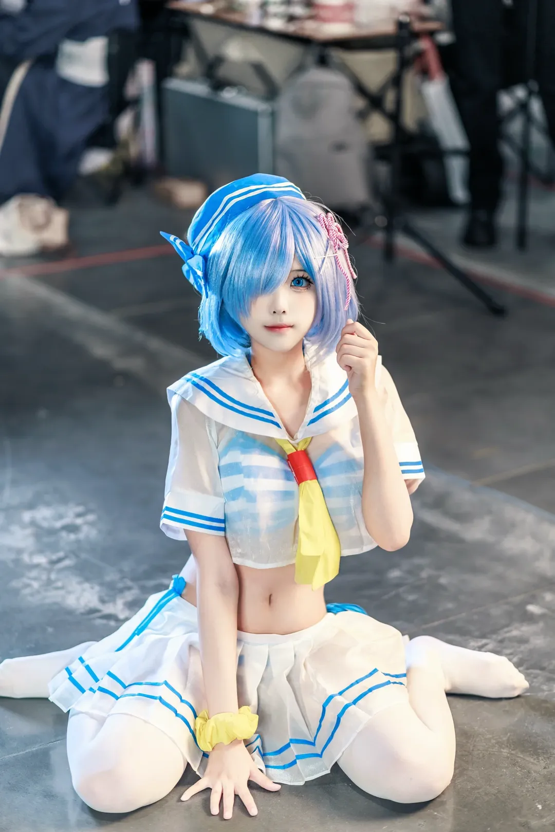 コスプレ, 水着, Re:ゼロから始める異世界生活, レム コスプレ, 白ストッキング - 3枚目