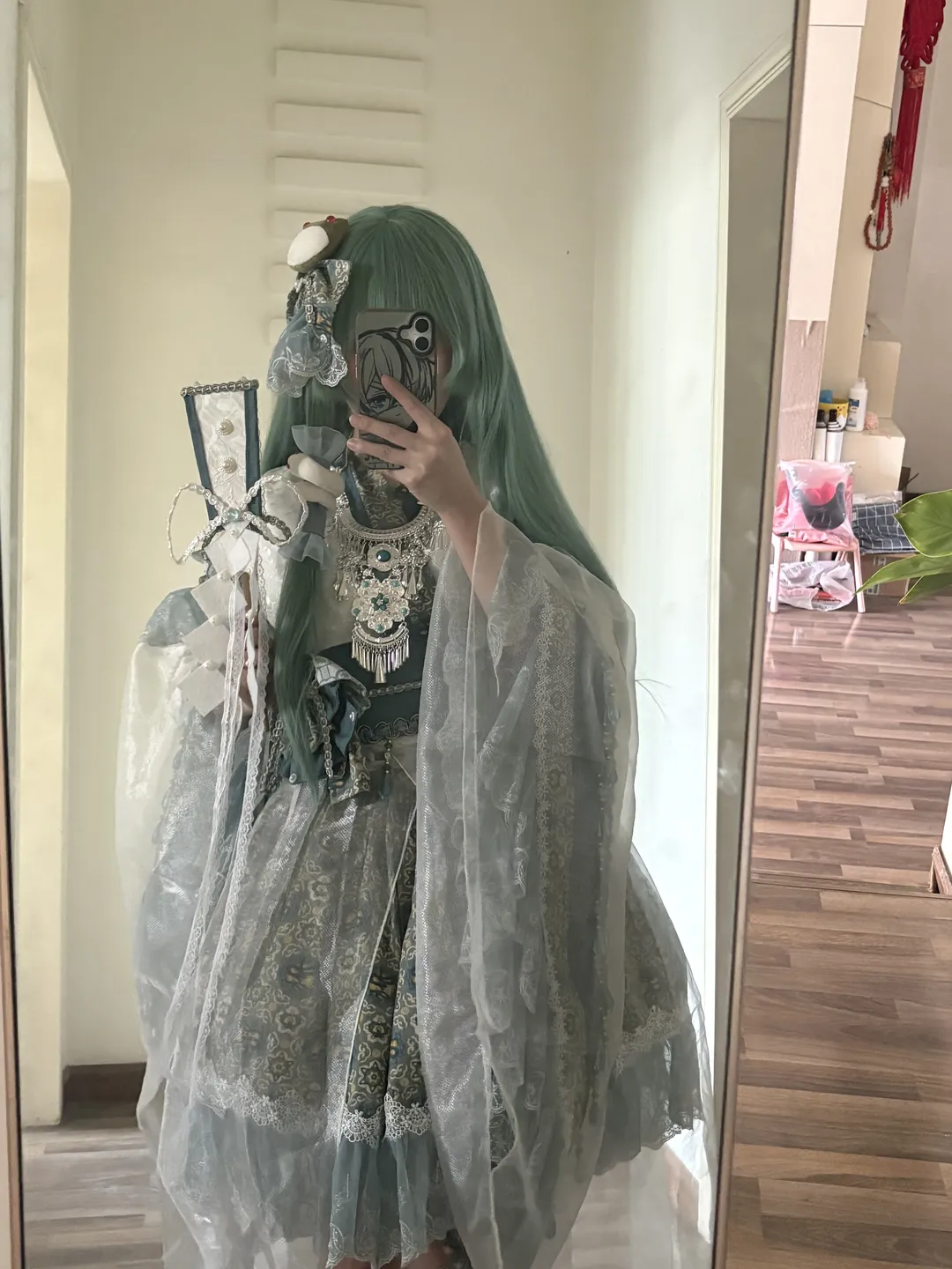 東方Project, 東方二次設定, 東風谷早苗 コスプレ, ミントグリーンのウィッグ, 中国風ロリータ - 1枚目