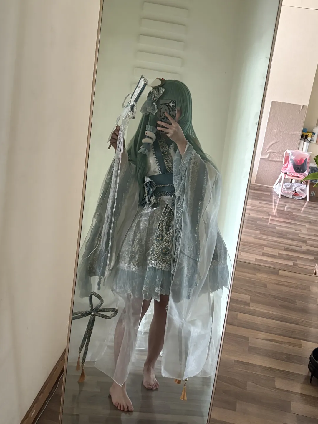 東方Project, 東方二次設定, 東風谷早苗 コスプレ, ミントグリーンのウィッグ, 中国風ロリータ - 4枚目