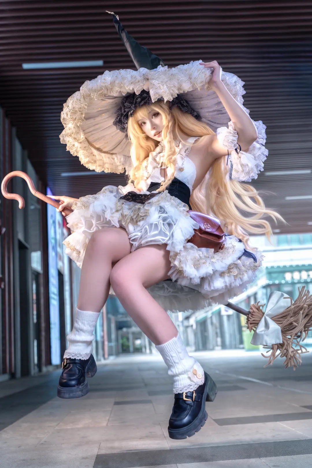 东方project, 雾雨魔理沙cos, cosplay穿搭, 洛丽塔风女巫, 白色堆堆袜
