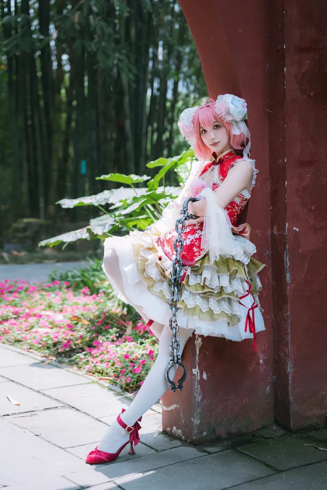 Touhou Project, Outdoor photography, White thigh-highs outfit, Bamboo forest photoshoot, Ibaraki Kasen cosplay - Image 1