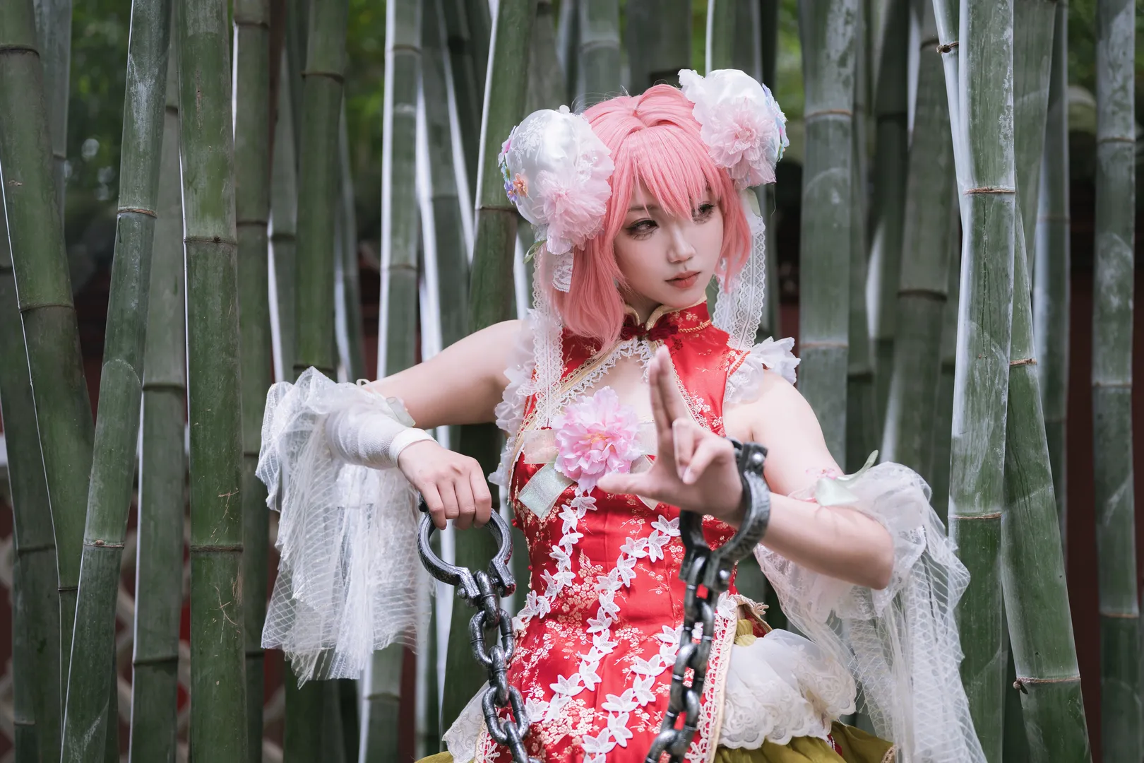 Touhou Project, Outdoor photography, White thigh-highs outfit, Bamboo forest photoshoot, Ibaraki Kasen cosplay - Image 3