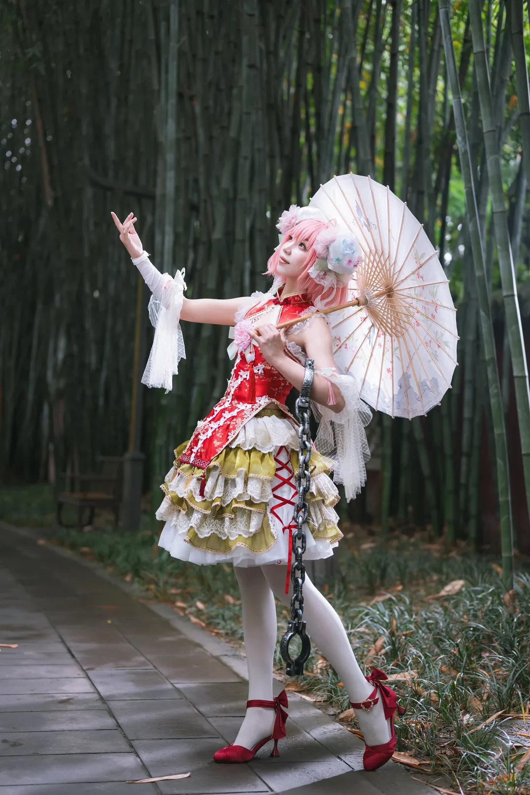 Touhou Project, Outdoor photography, White thigh-highs outfit, Bamboo forest photoshoot, Ibaraki Kasen cosplay - Image 4